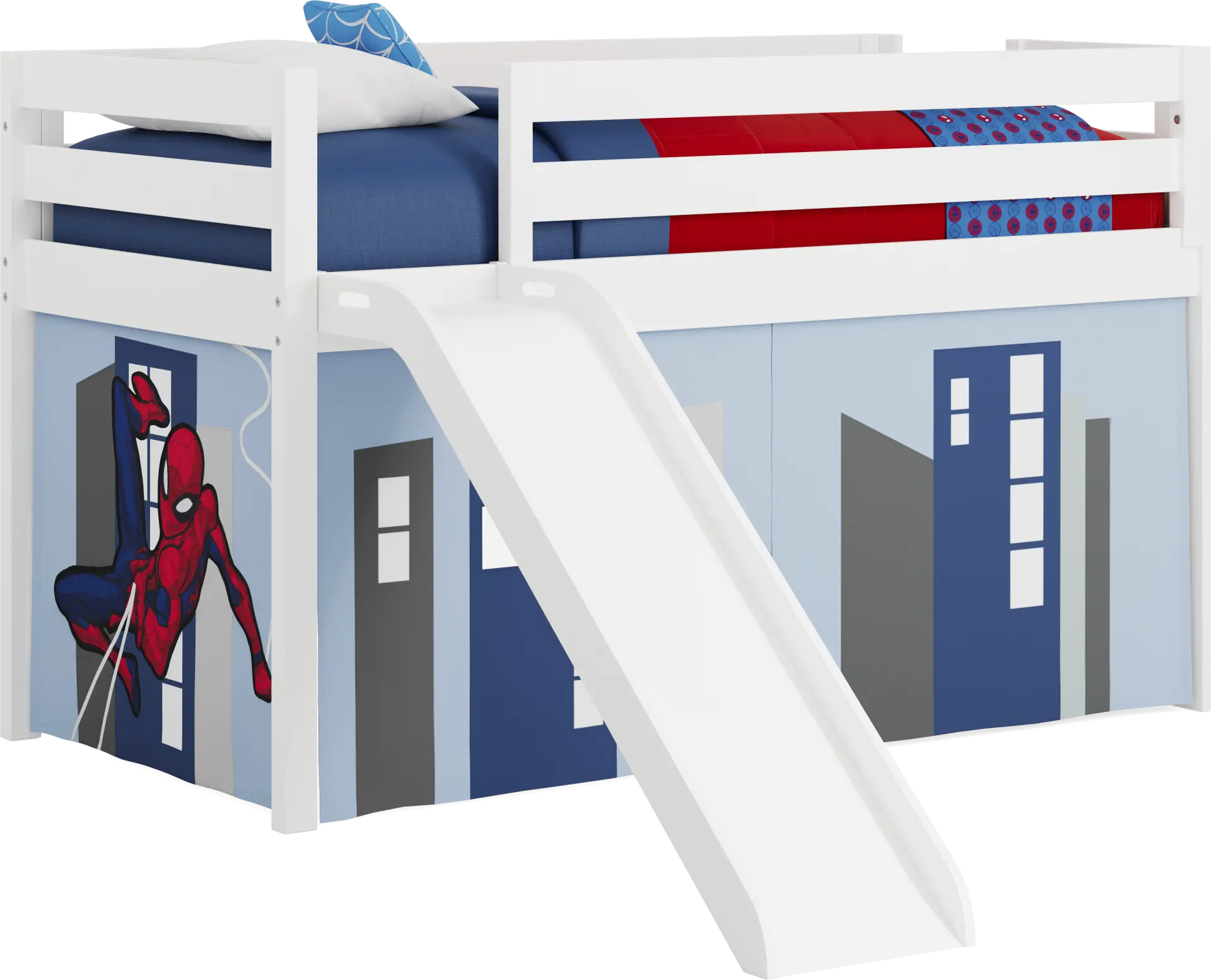 Spider-Man White Twin Low Loft with Slide