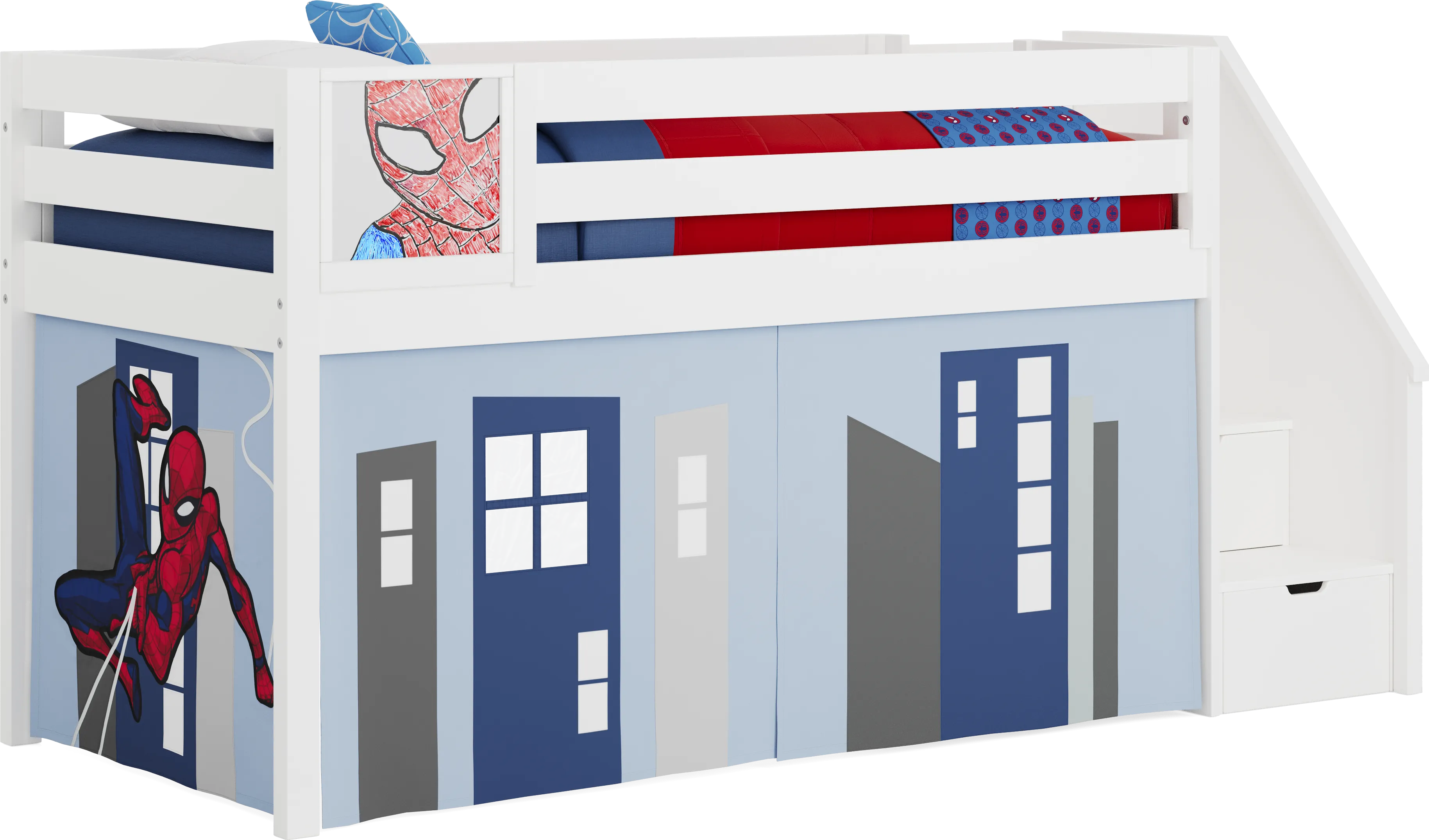 Spider-Man White Twin Low Step Loft with Activity Panel - Thumbnail - Image 1