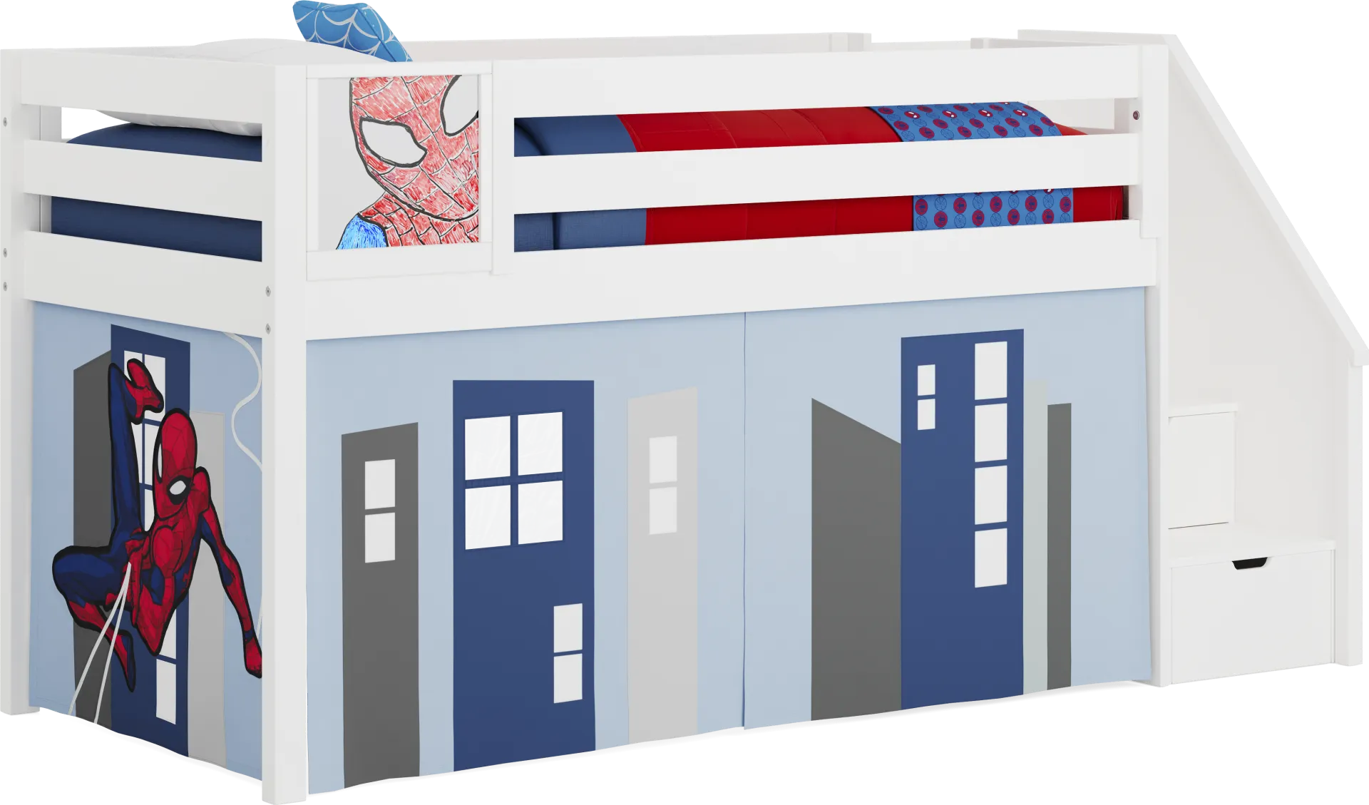 Spider-Man White Twin Low Step Loft with Activity Panel - Image 1