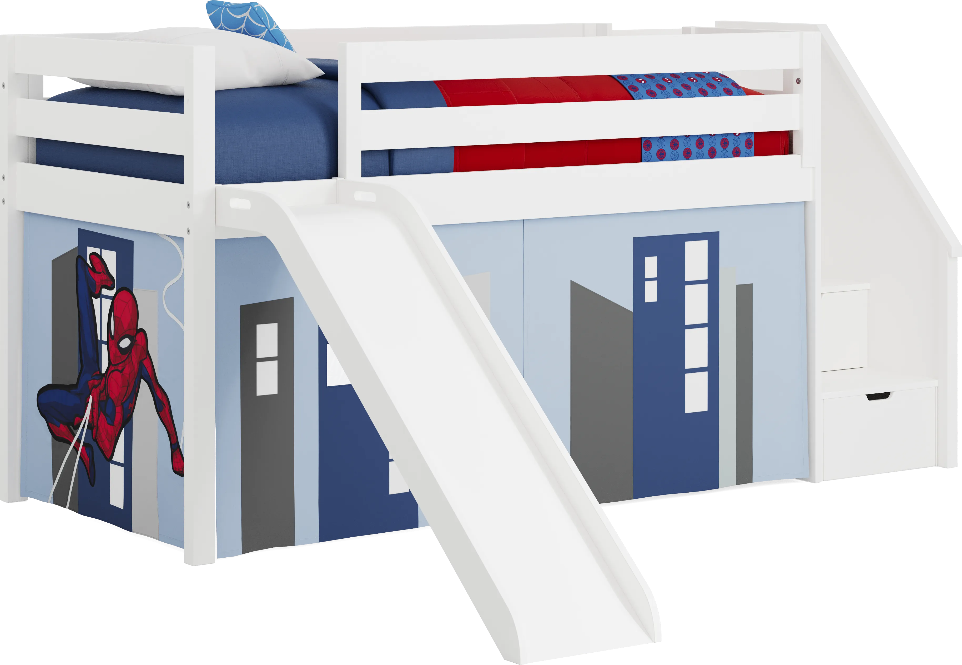 Spider-Man White Twin Low Step Loft with Slide - Thumbnail - Image 1
