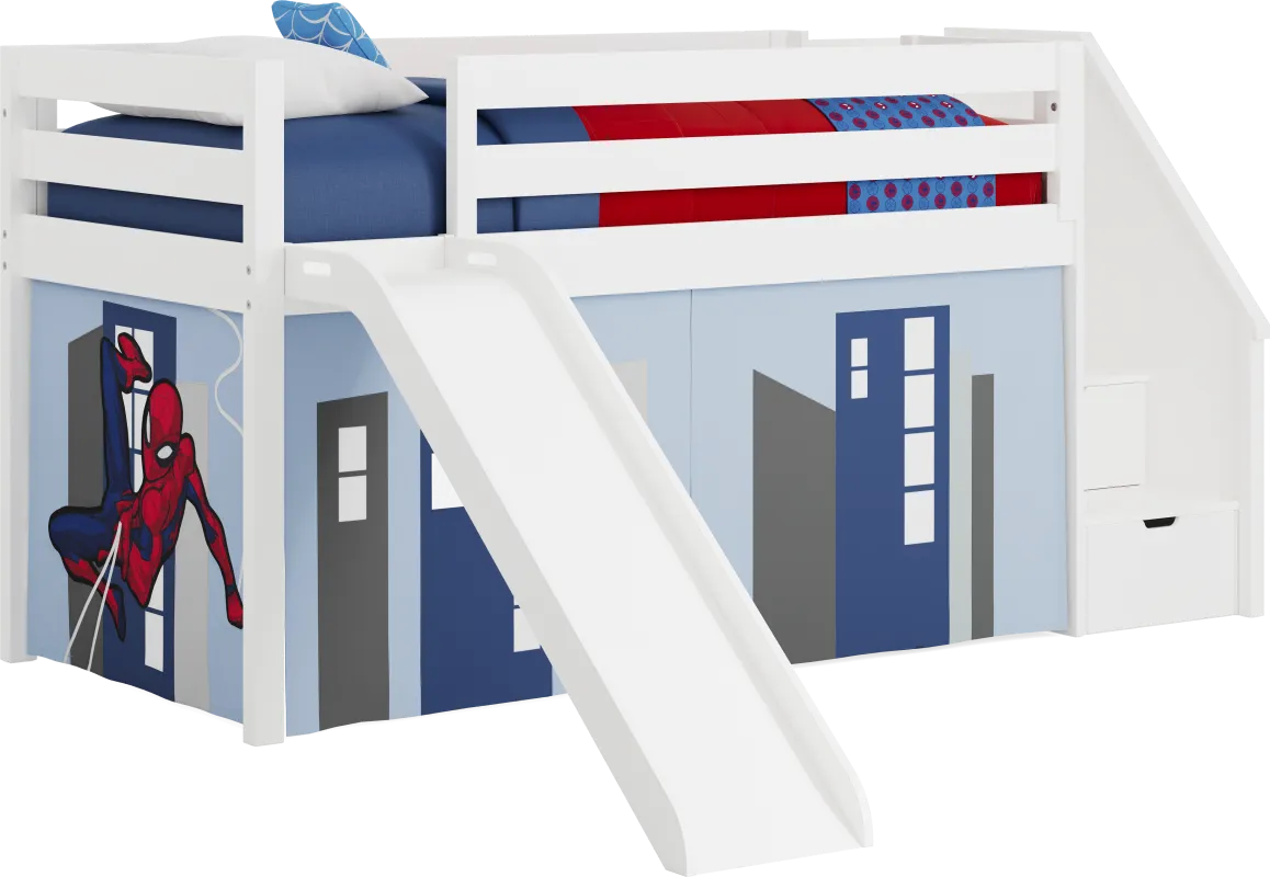 Spider-Man White Twin Low Step Loft with Slide