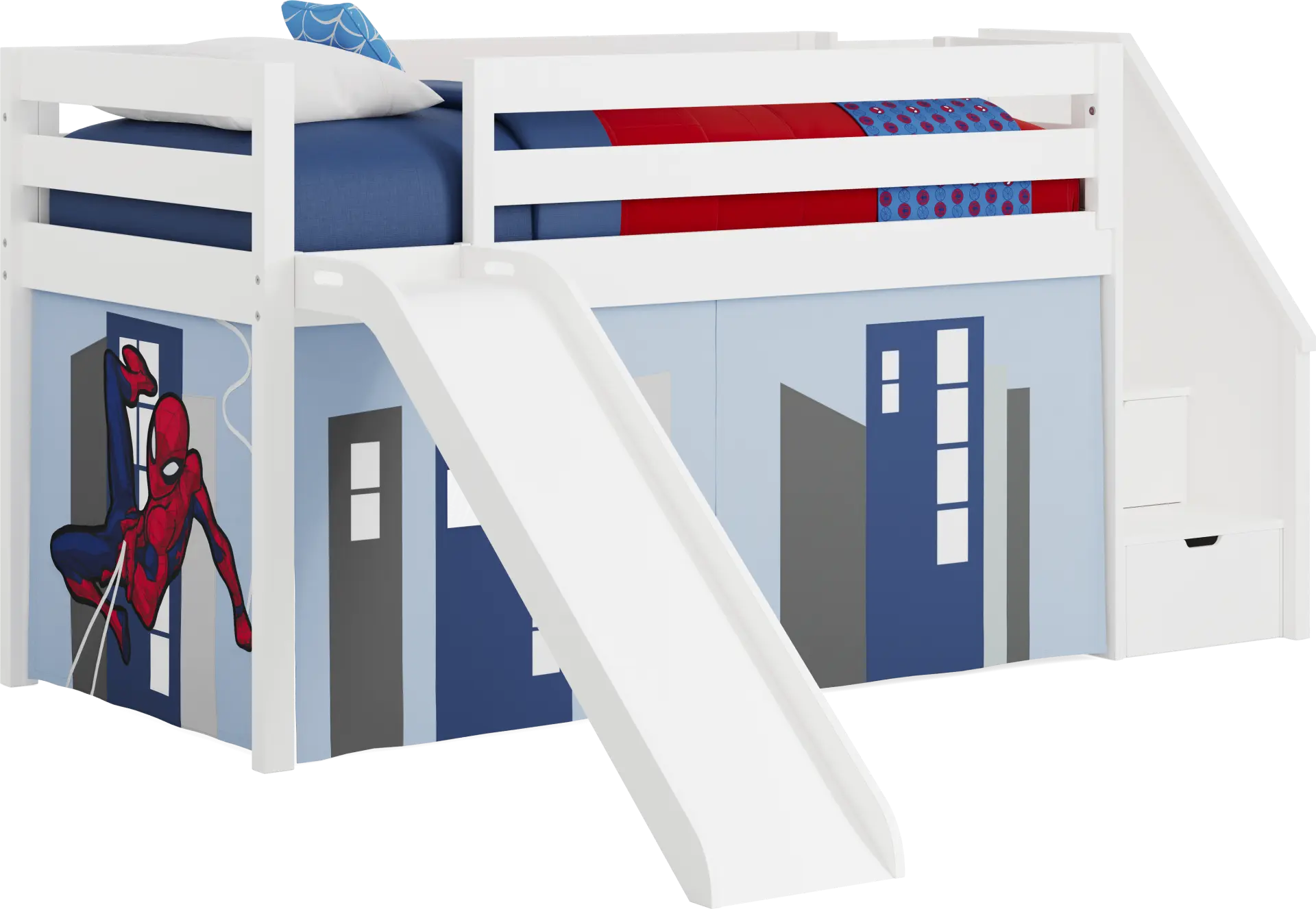 Spider-Man White Twin Low Step Loft with Slide