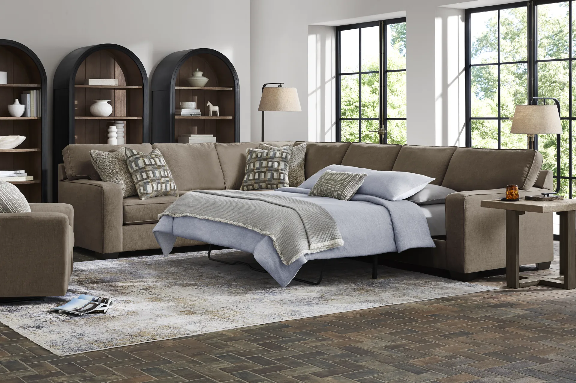 Haskins Brown 3 Pc Sleeper Sectional - Image 2
