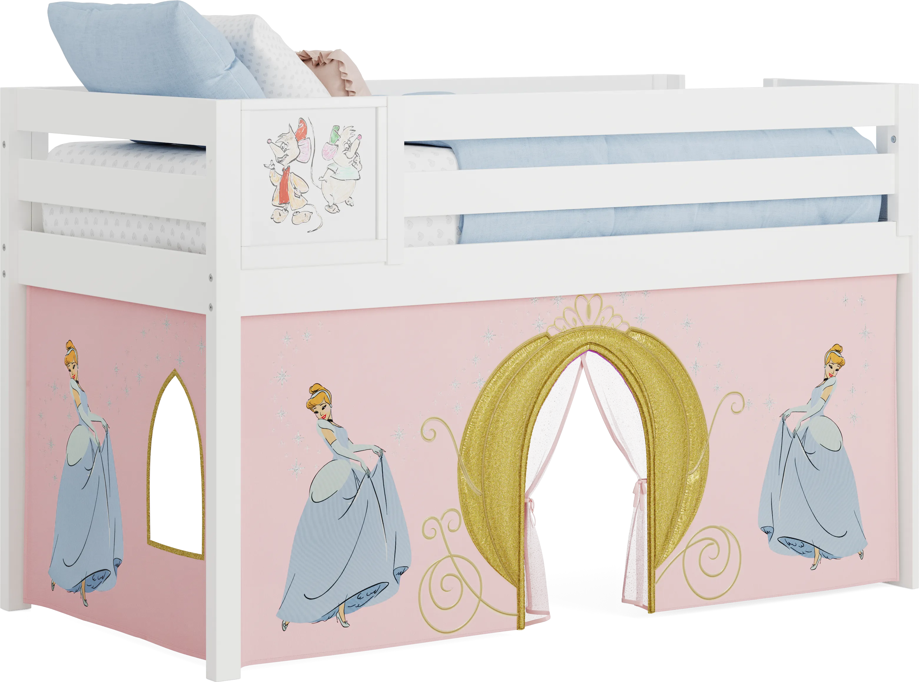 Disney Princess White Twin Low Loft with Activity Panel - Thumbnail - Image 1