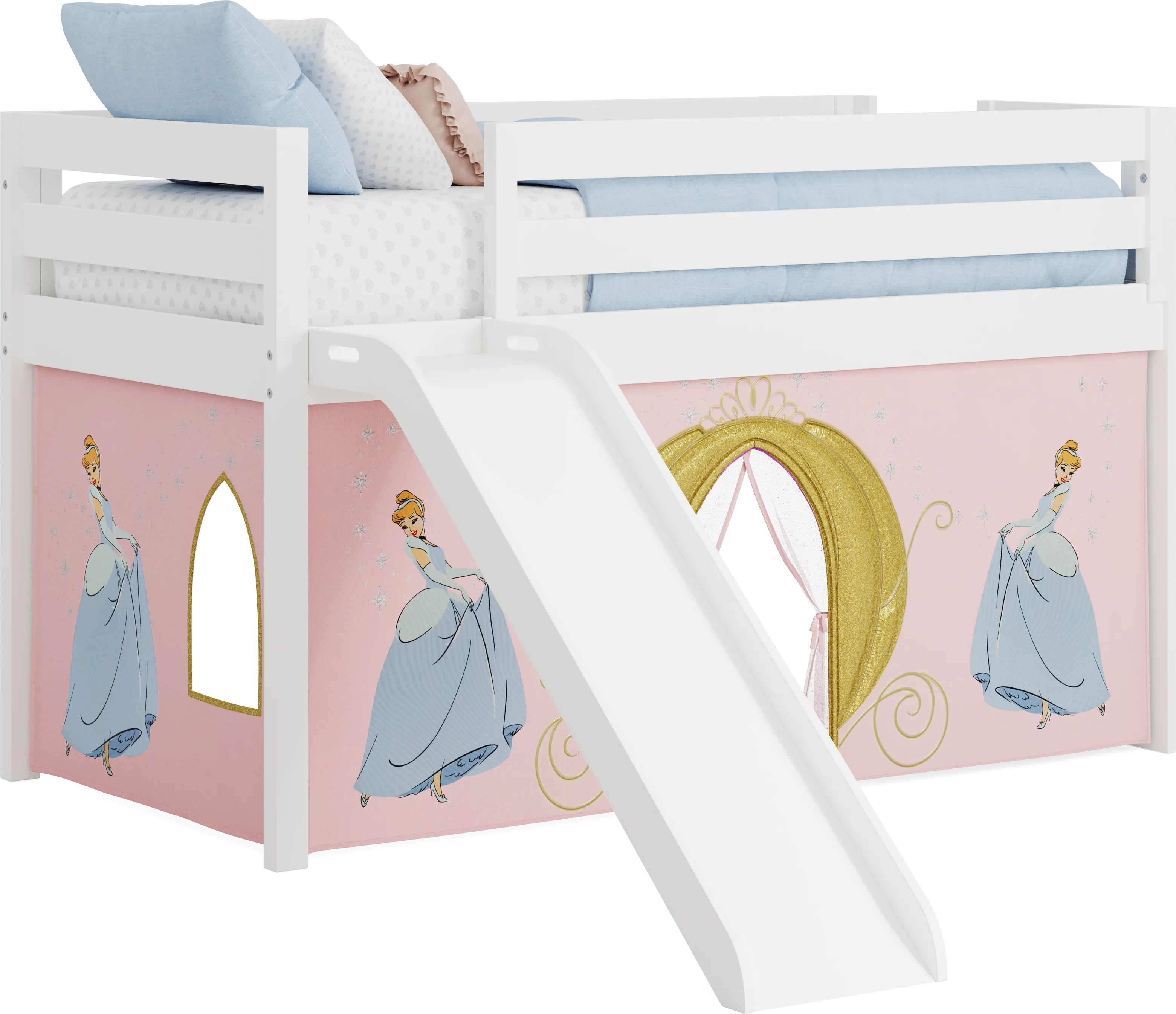 Disney Princess White Twin Low Loft with Slide - Thumbnail - Image 1