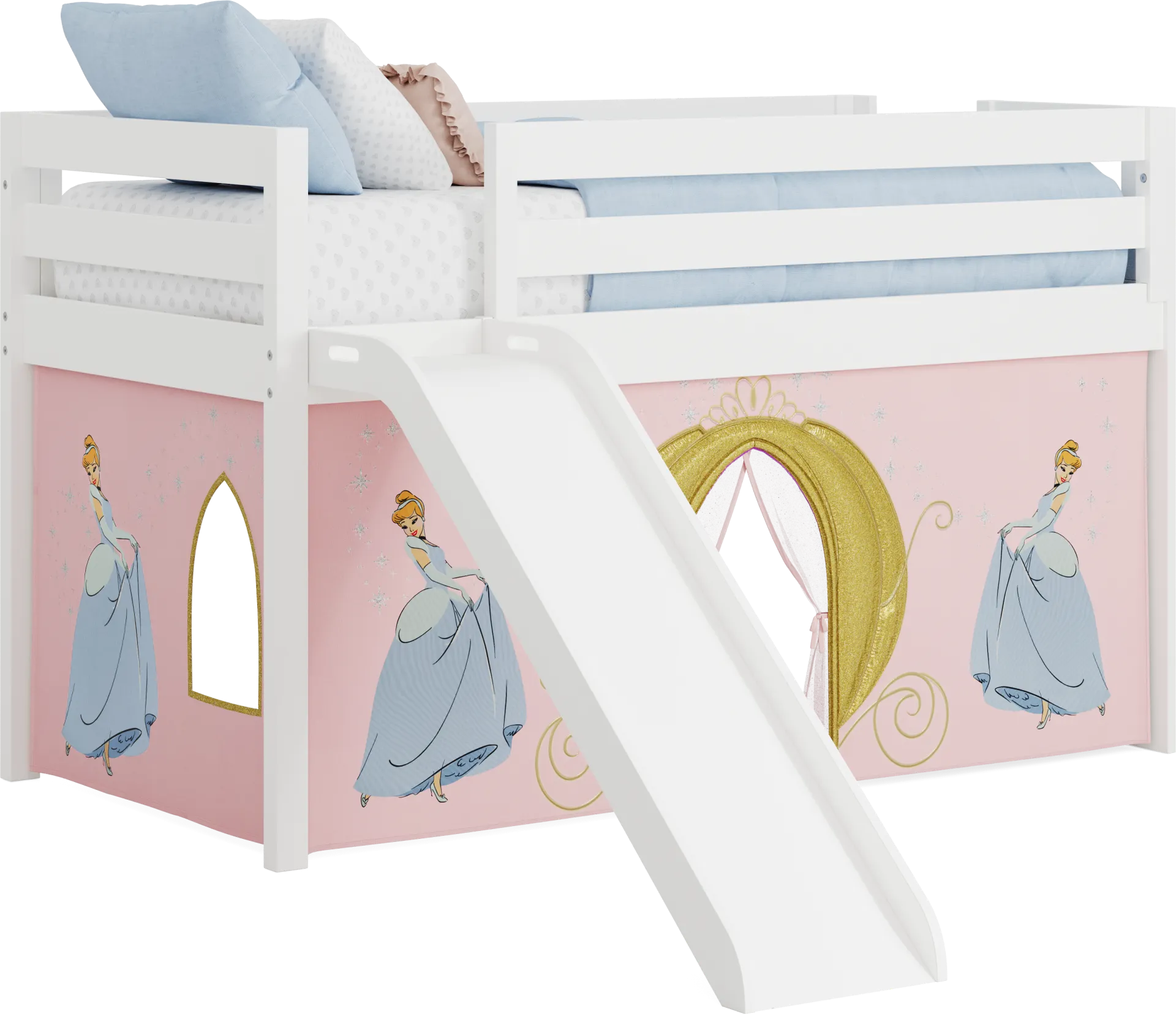 Disney Princess White Twin Low Loft with Slide - Image 1