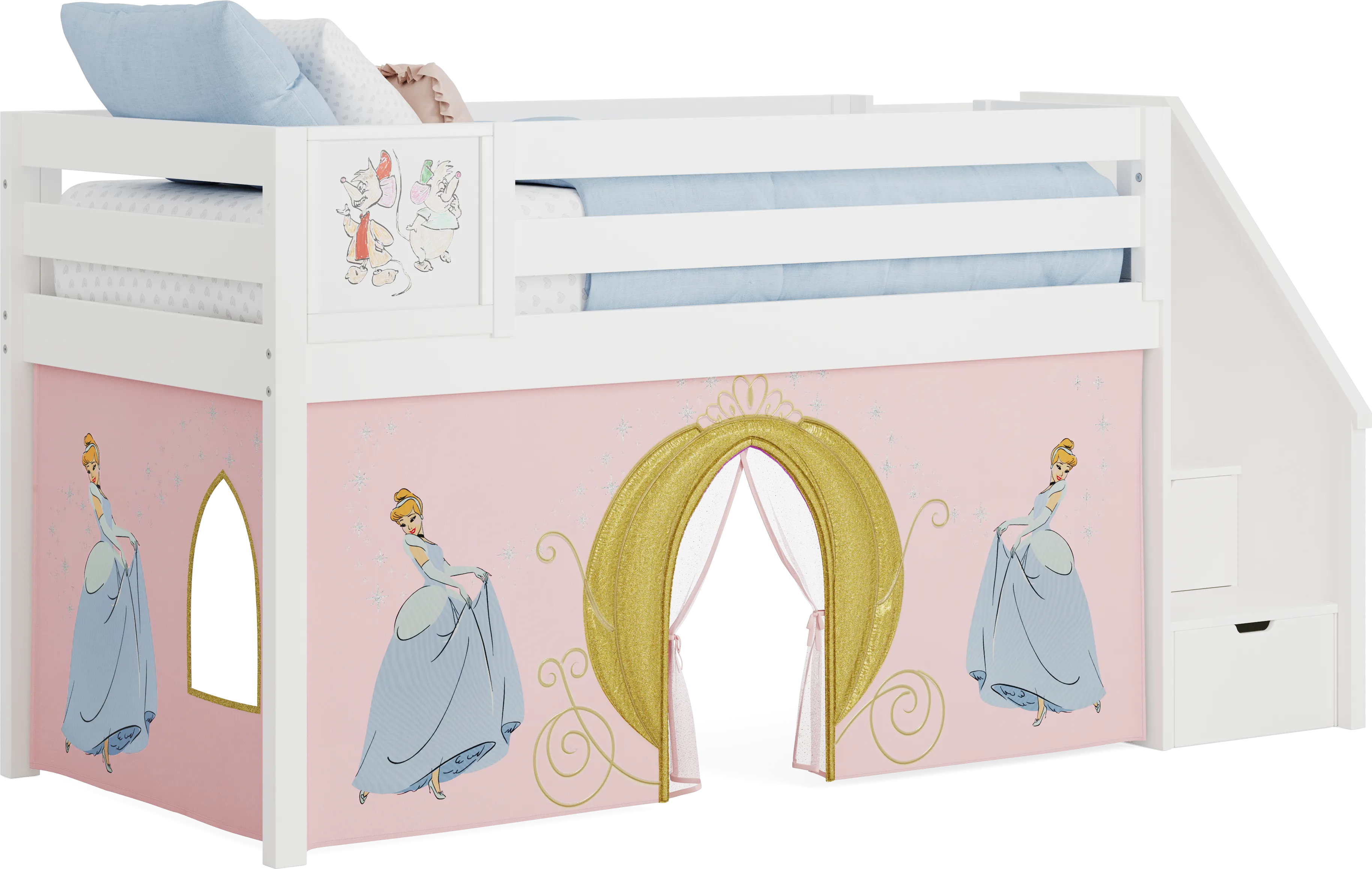 Disney Princess White Twin Low Step Loft with Activity Panel - Thumbnail - Image 1
