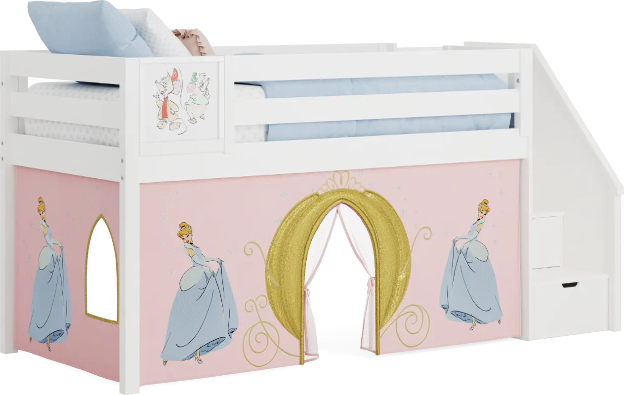 Disney Princess White Twin Low Step Loft with Activity Panel