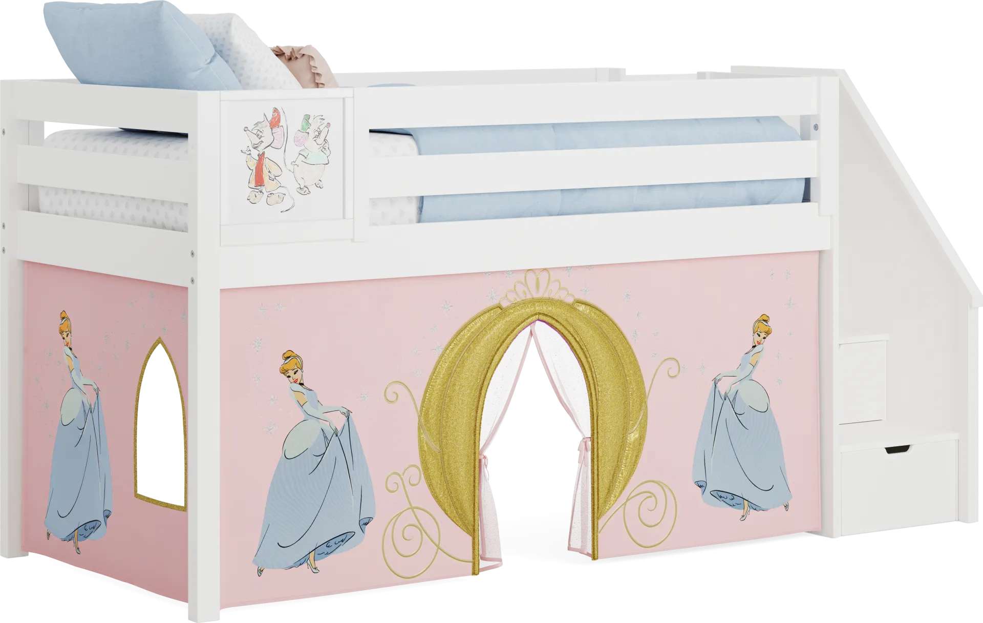Disney Princess White Twin Low Step Loft with Activity Panel - Image 1
