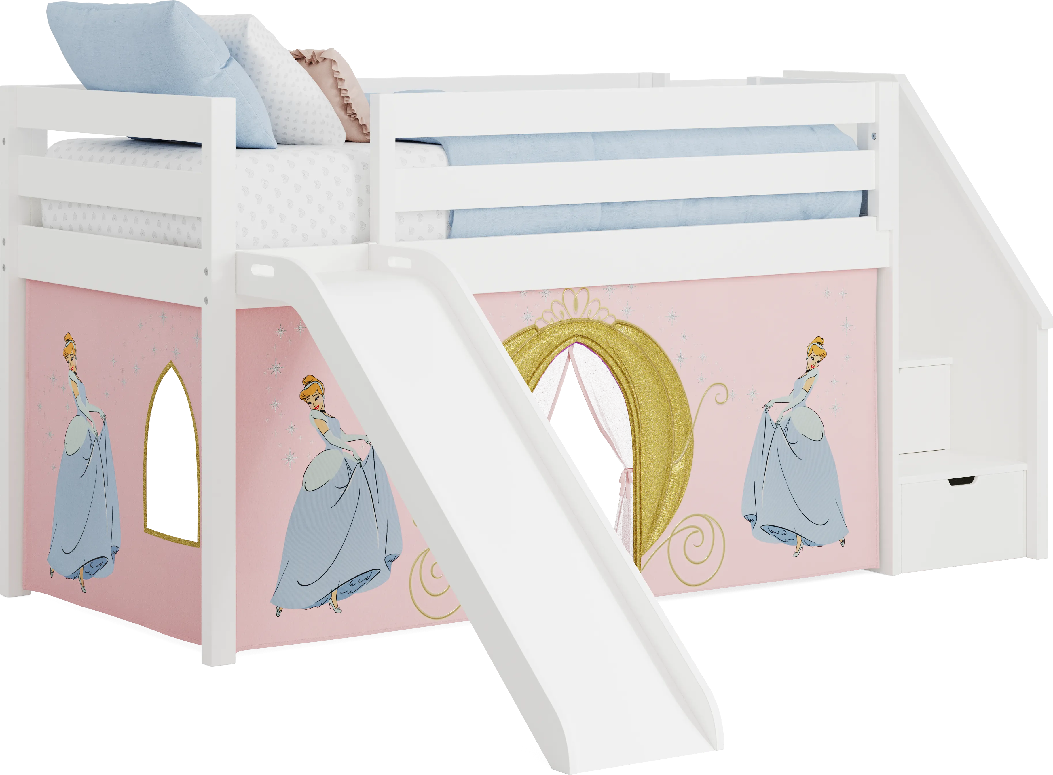 Disney Princess White Twin Low Step Loft with Slide - Thumbnail - Image 1
