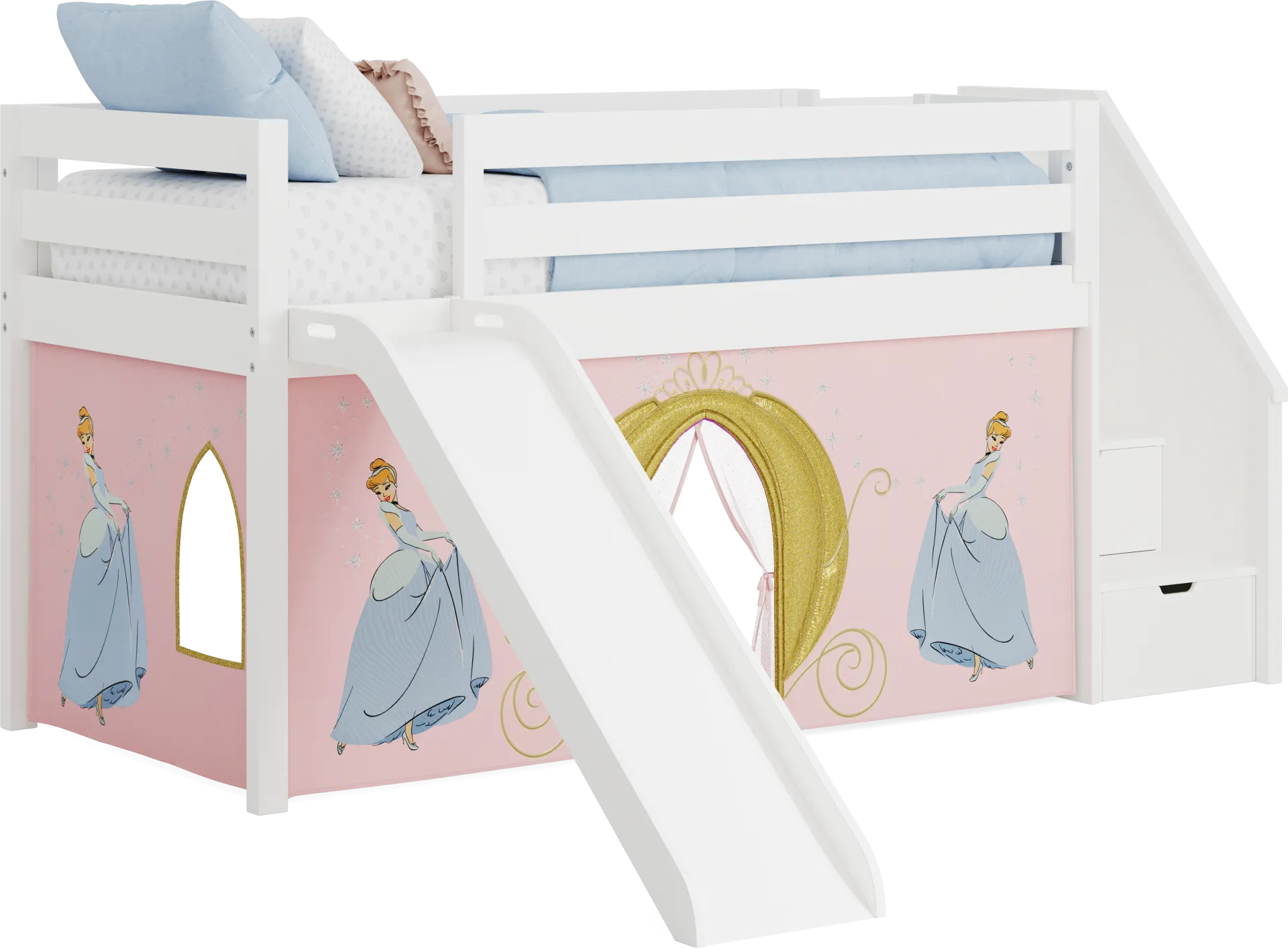 Disney Princess White Twin Low Step Loft with Slide - Image 1