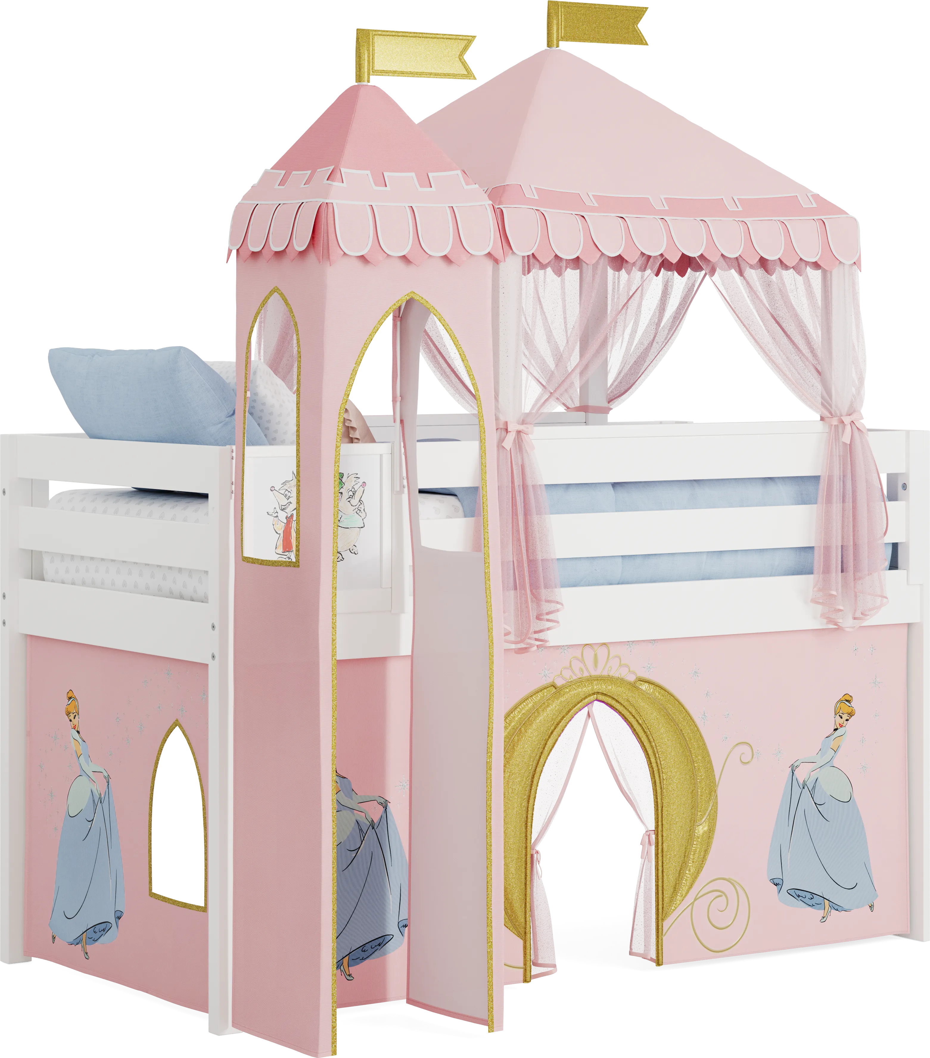 Disney Princess White Twin Low Loft with Activity Panel, Tent & Tower - Image 2