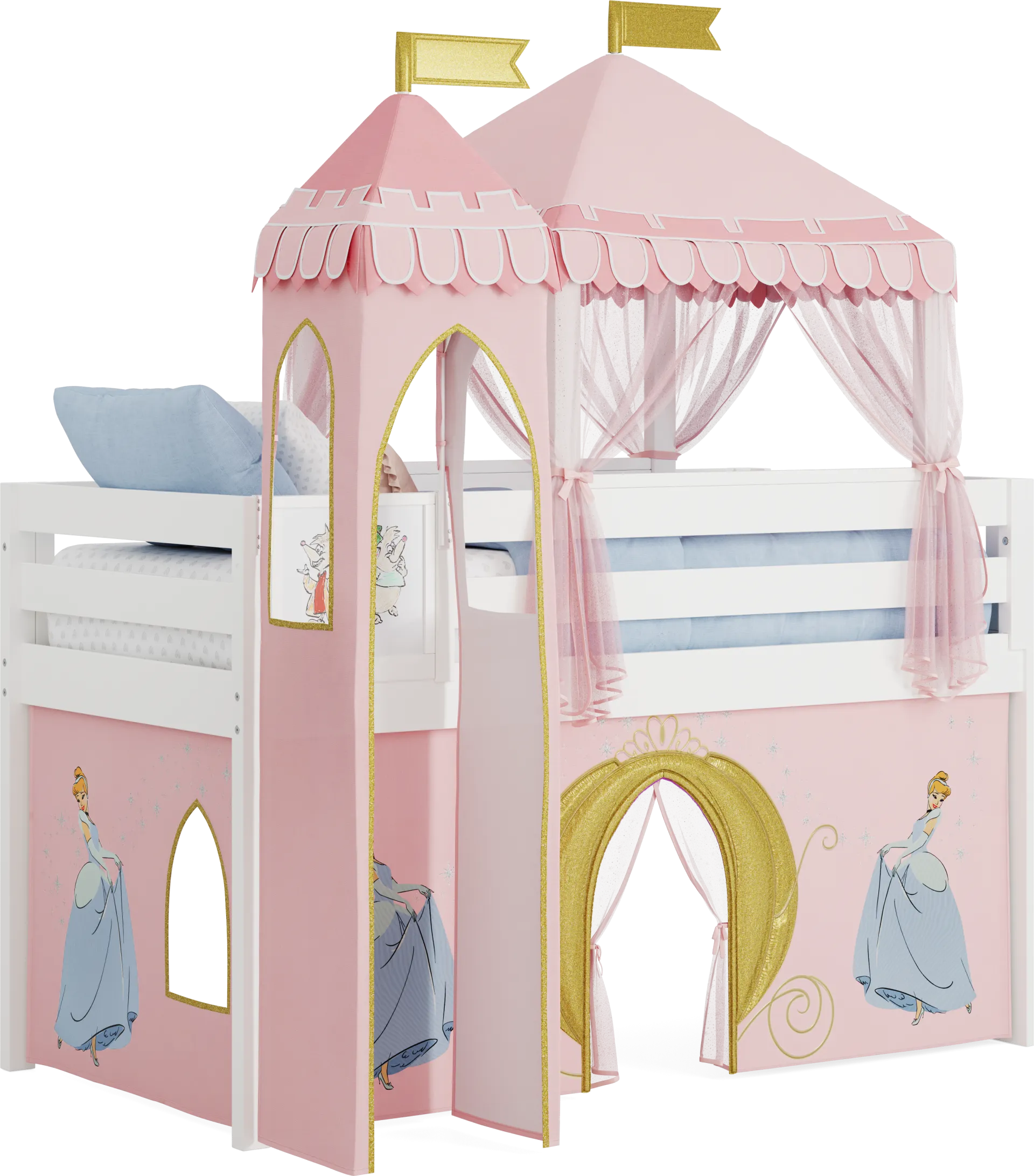 Disney Princess White Twin Low Loft with Activity Panel, Tent & Tower - Image 2