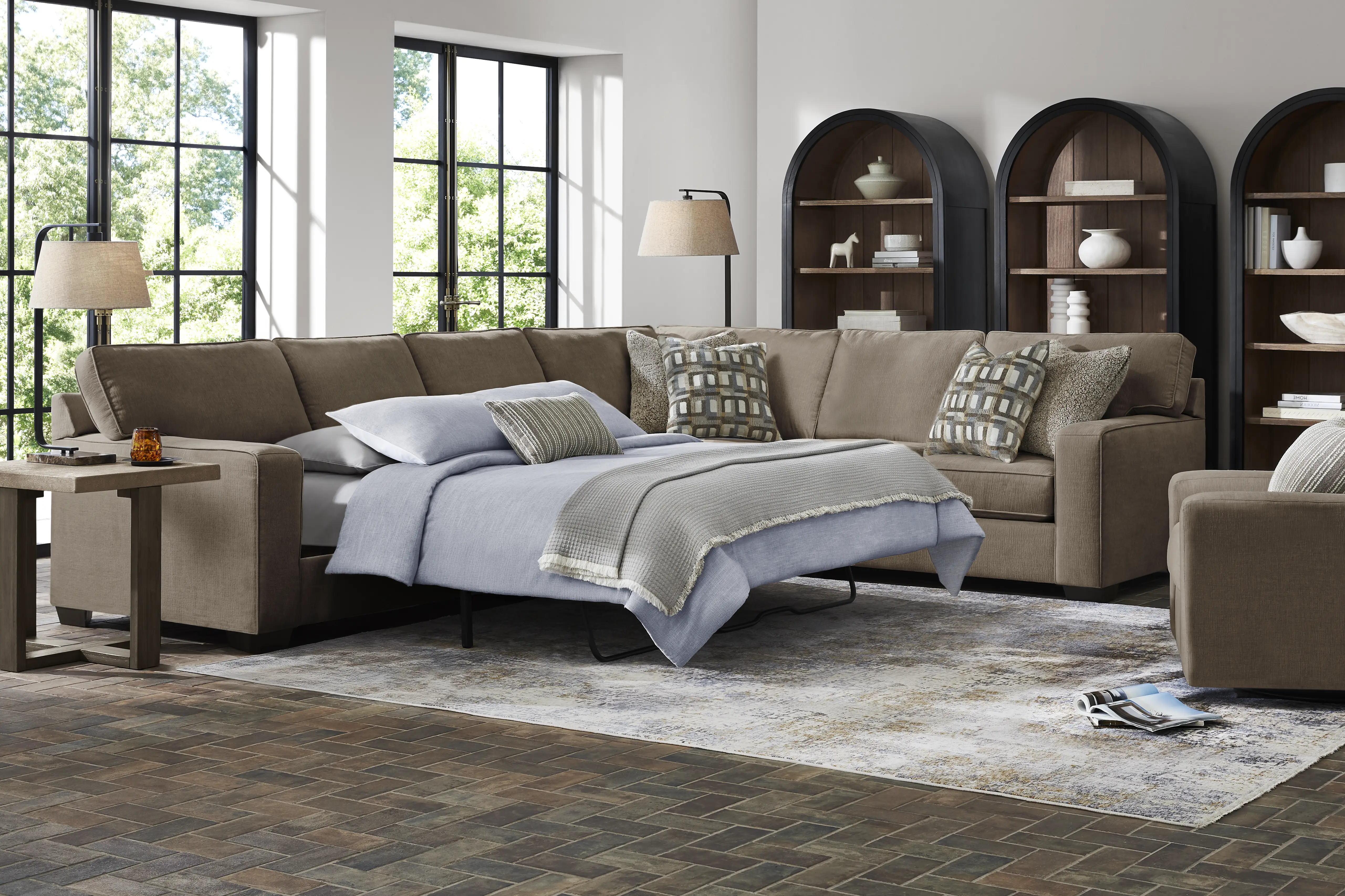 Haskins Brown 3 Pc Sleeper Sectional - Thumbnail - Image 2