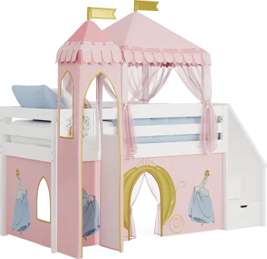 Disney Princess White Step Loft With Tent & Tower | Rooms to Go
