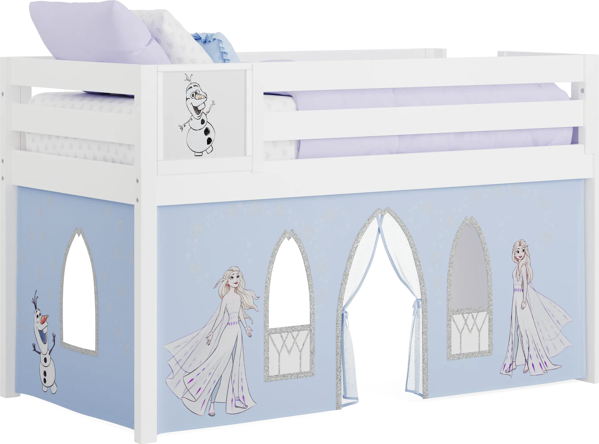 Frozen White Twin Low Loft with Activity Panel - Image 1