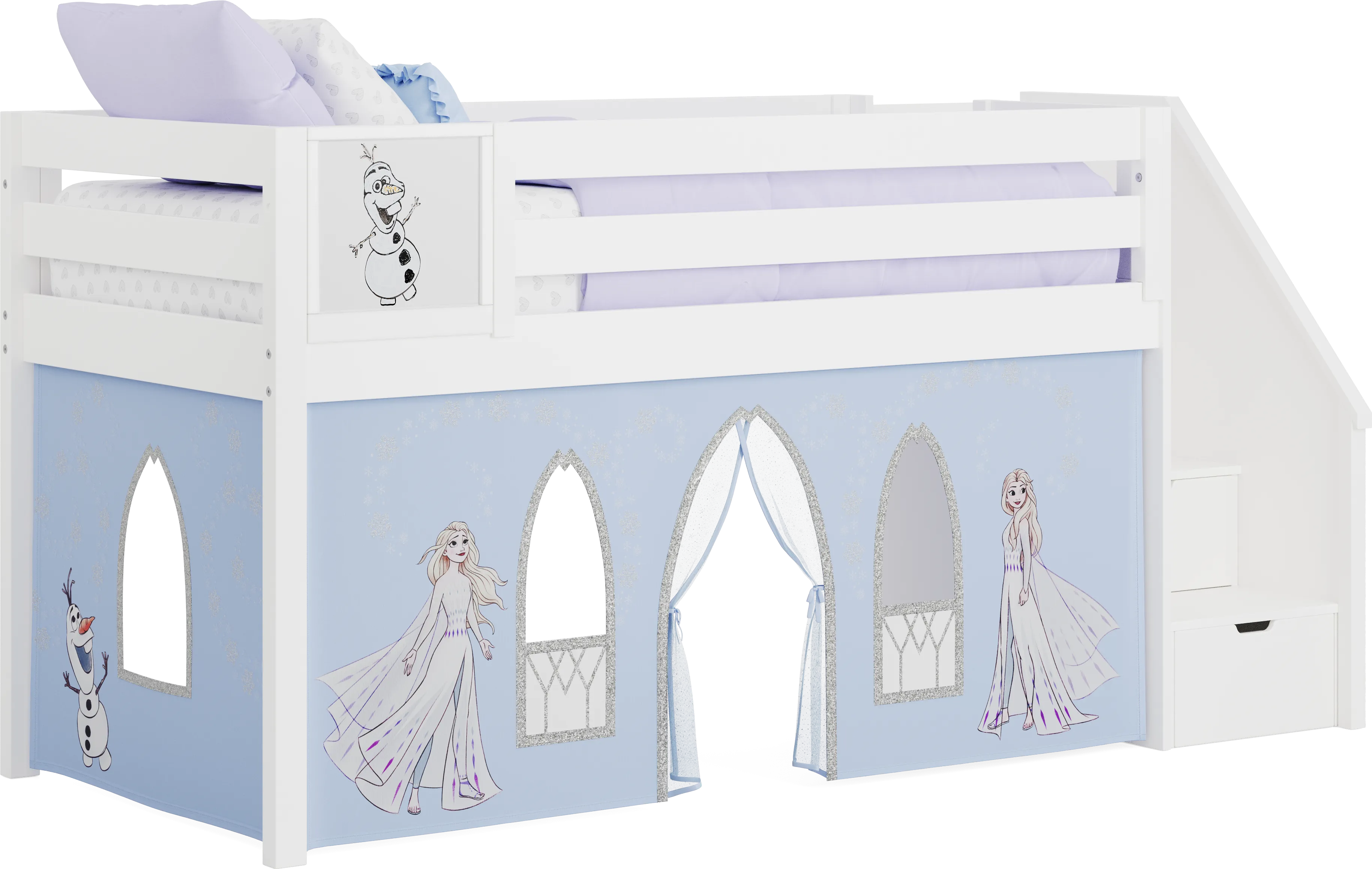 Frozen White Twin Low Step Loft with Activity Panel - Thumbnail - Image 1