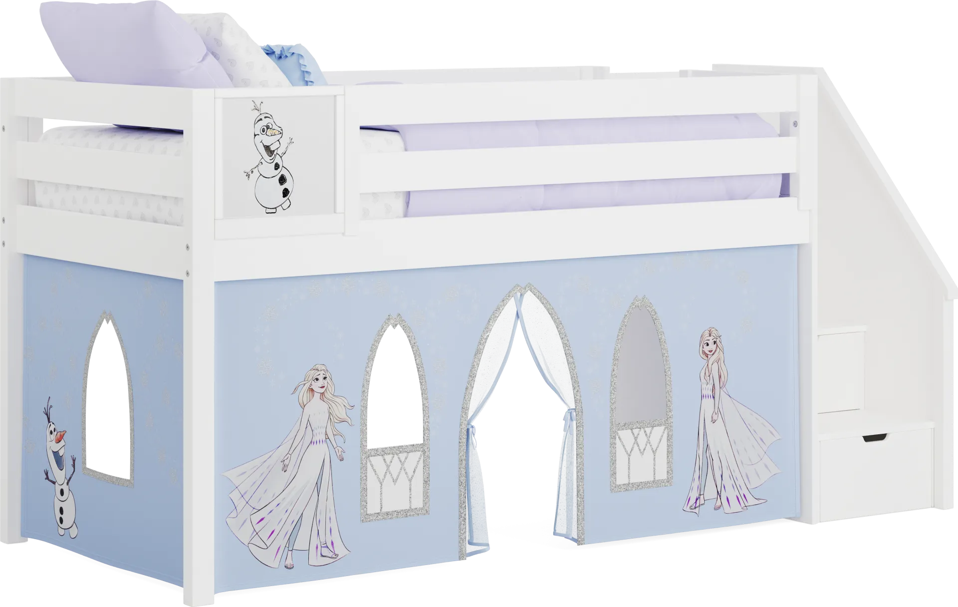 Frozen White Twin Low Step Loft with Activity Panel - Image 1