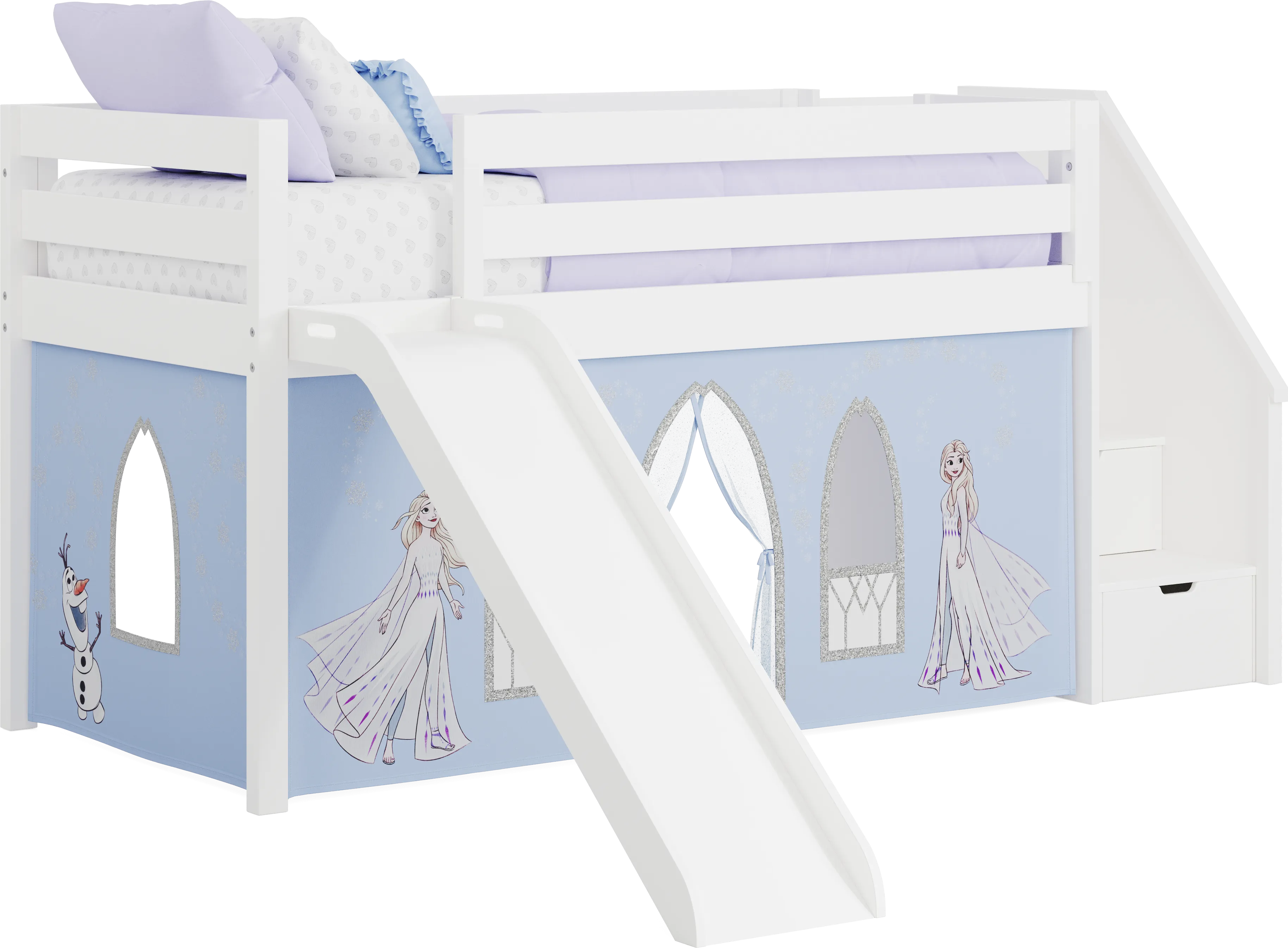 Frozen White Twin Low Step Loft with Slide - Thumbnail - Image 1