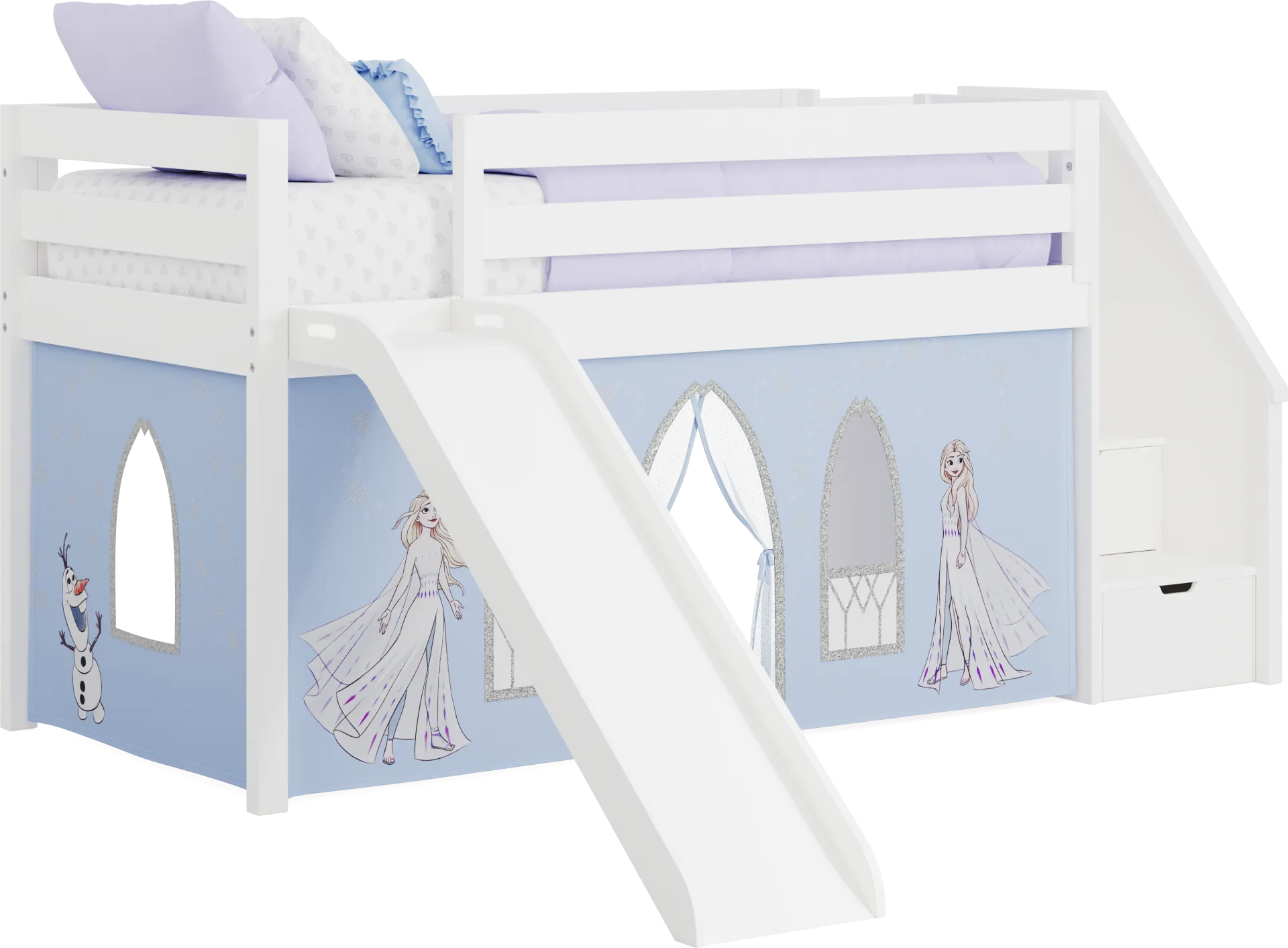 Frozen White Twin Low Step Loft with Slide - Image 1