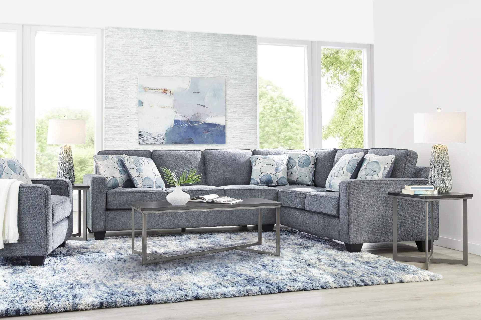 Alanis Bay Blue 2 Pc Gel Foam Sleeper Sectional - Image 1
