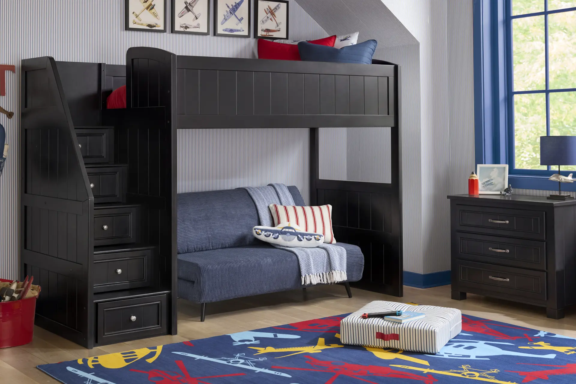Kids Cottage Colors 2.0 Black Twin Step Loft Bed