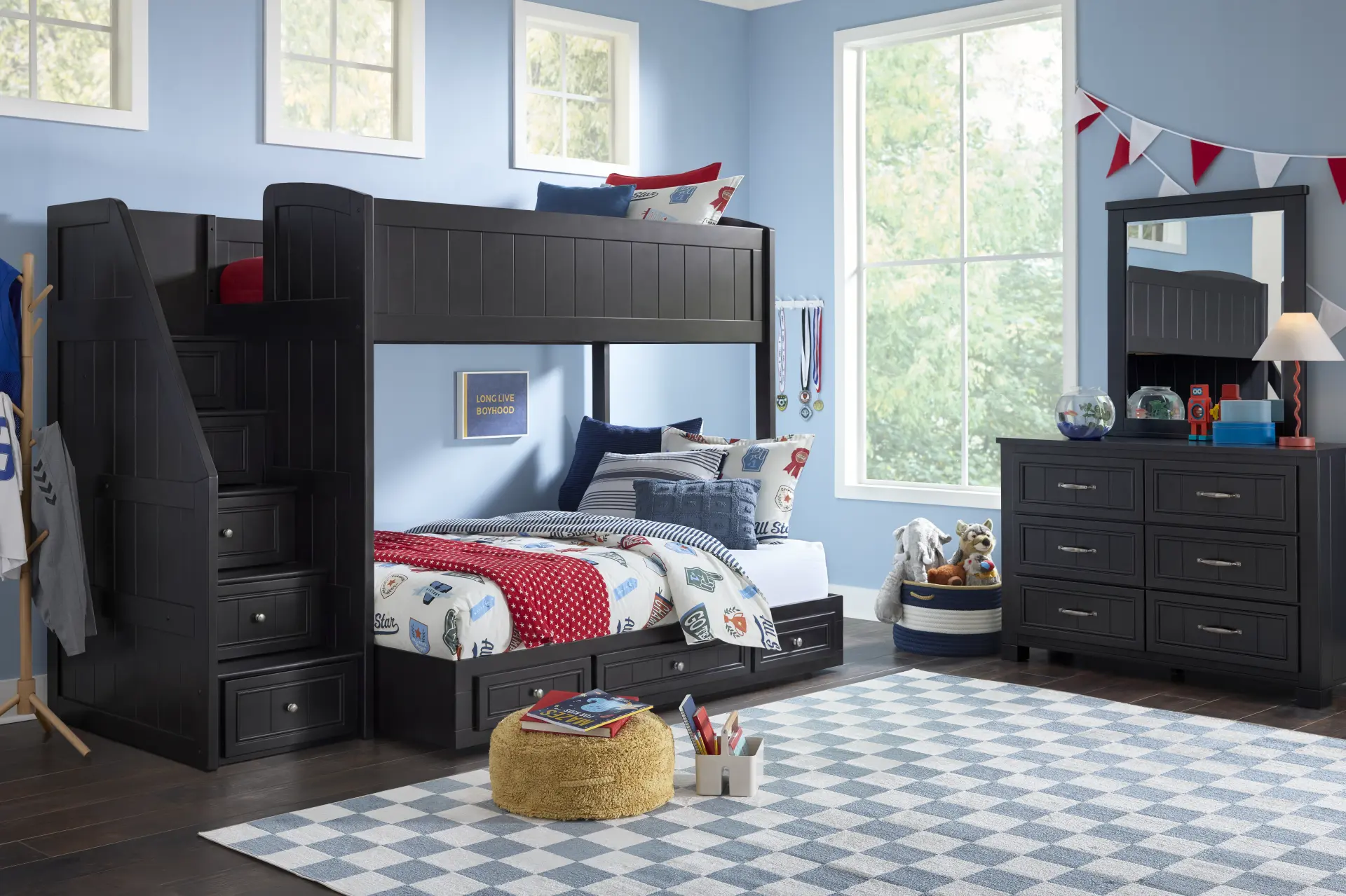 Kids Cottage Colors 2.0 Black Twin/Full Step Bunk Bed
