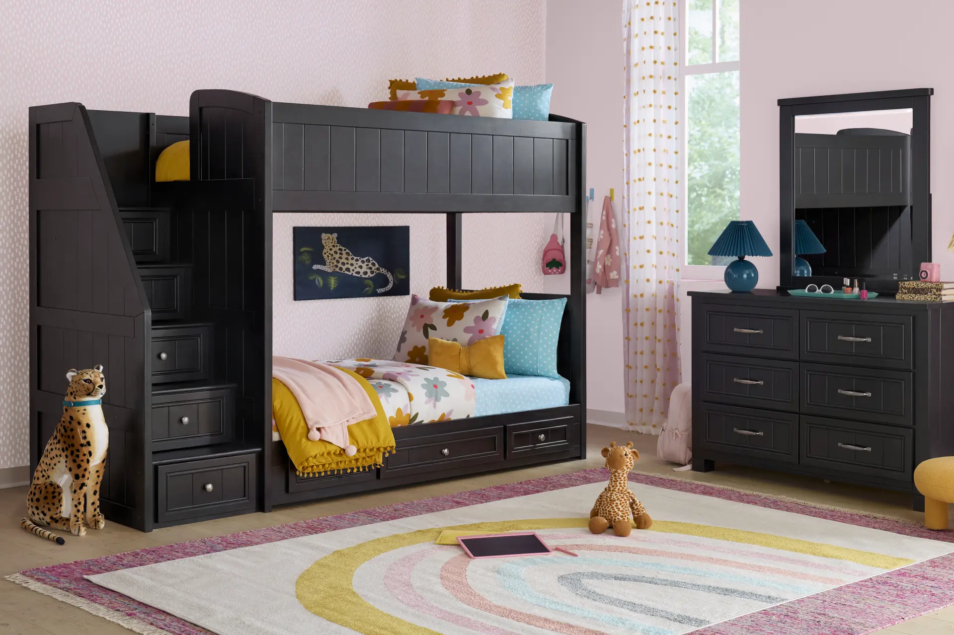 Kids Cottage Colors 2.0 Black Twin/Twin Step Bunk Bed