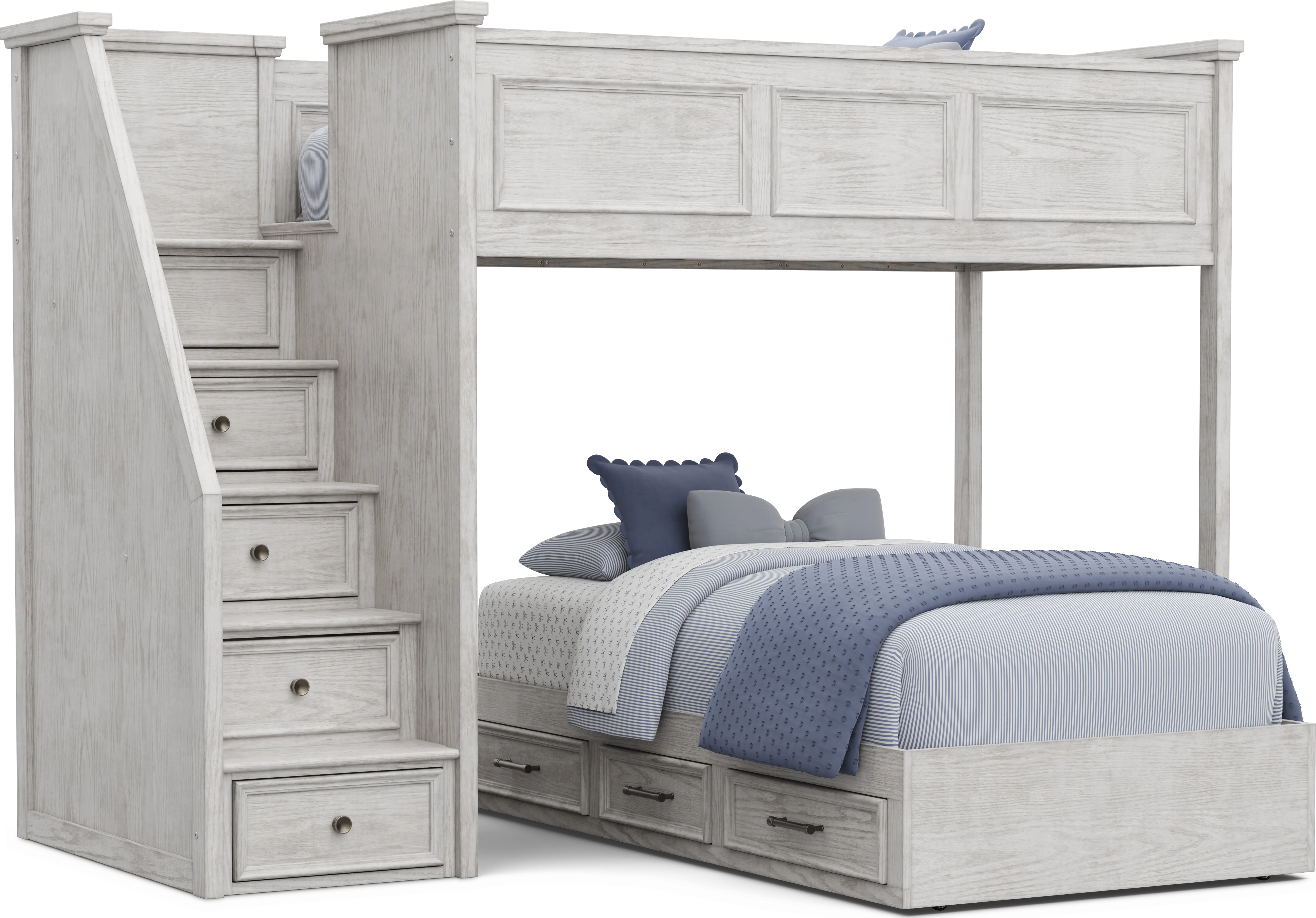 Kids Canyon Lake 2.0 Ash Gray Twin/Twin Step Bunk Bed - Thumbnail - Image 1