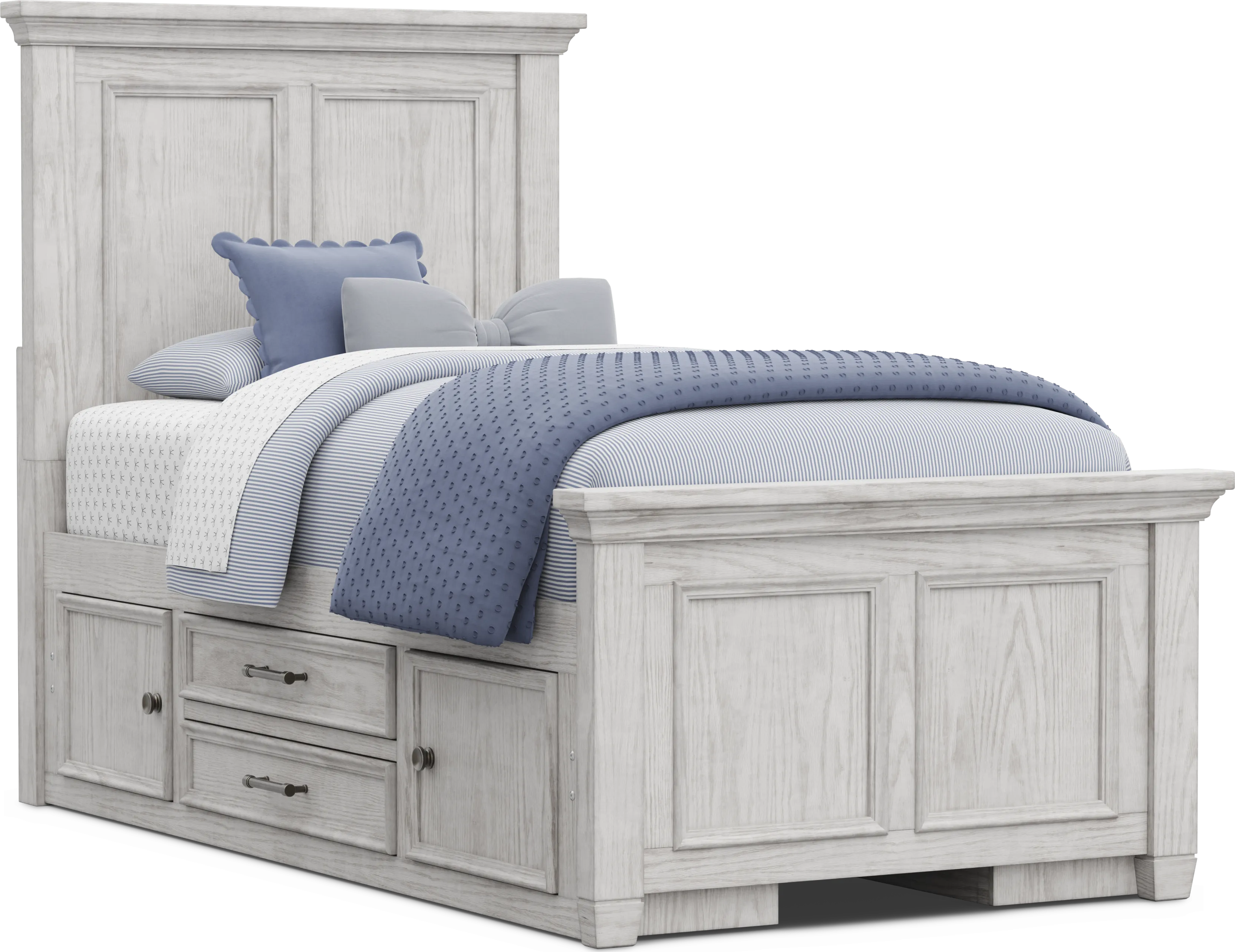 Kids Canyon Lake 2.0 Ash Gray Twin Panel Bed with 2 Storage Side Rails - Image 1
