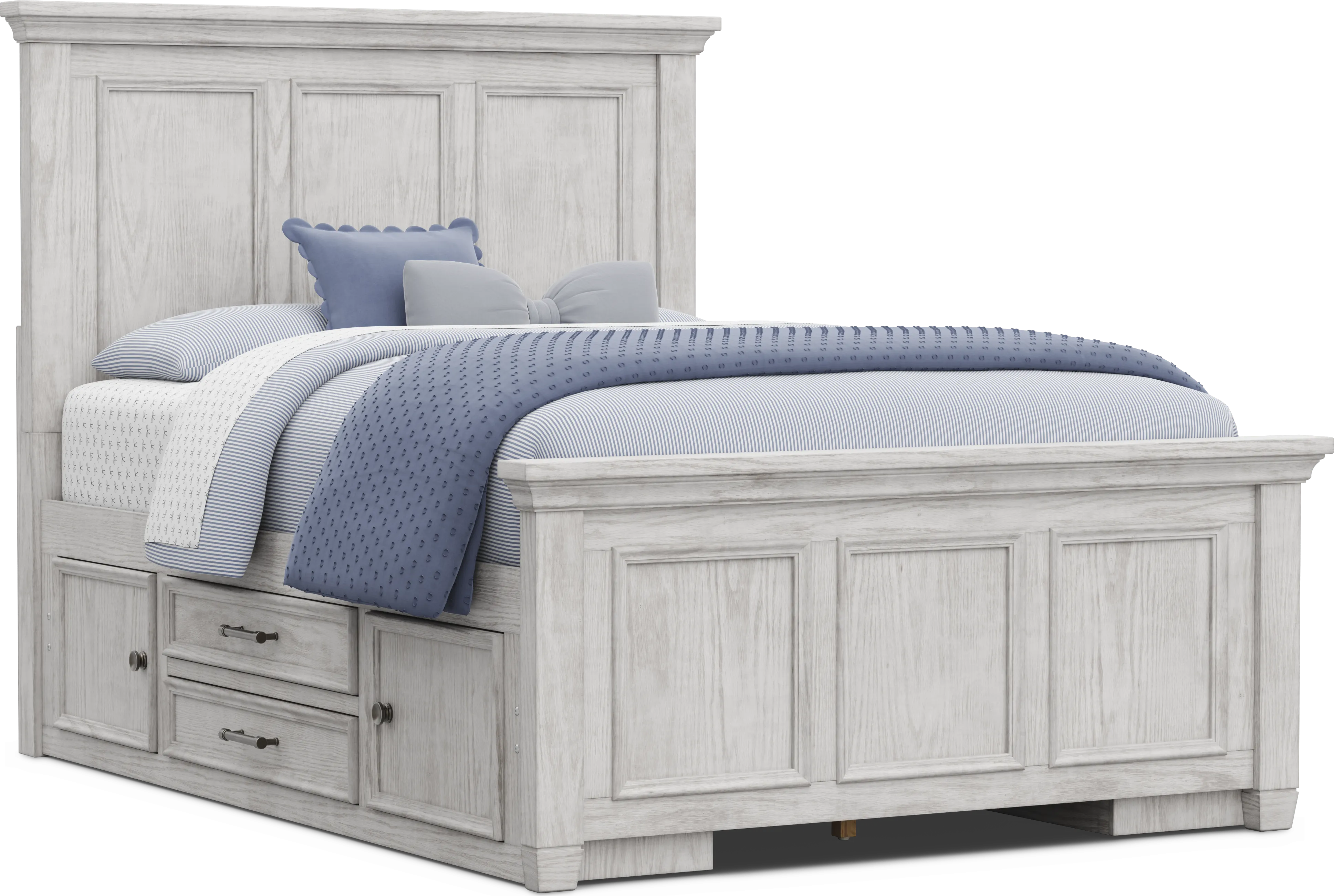 Kids Canyon Lake 2.0 Ash Gray Full Panel Bed with 2 Storage Side Rails - Thumbnail - Image 1