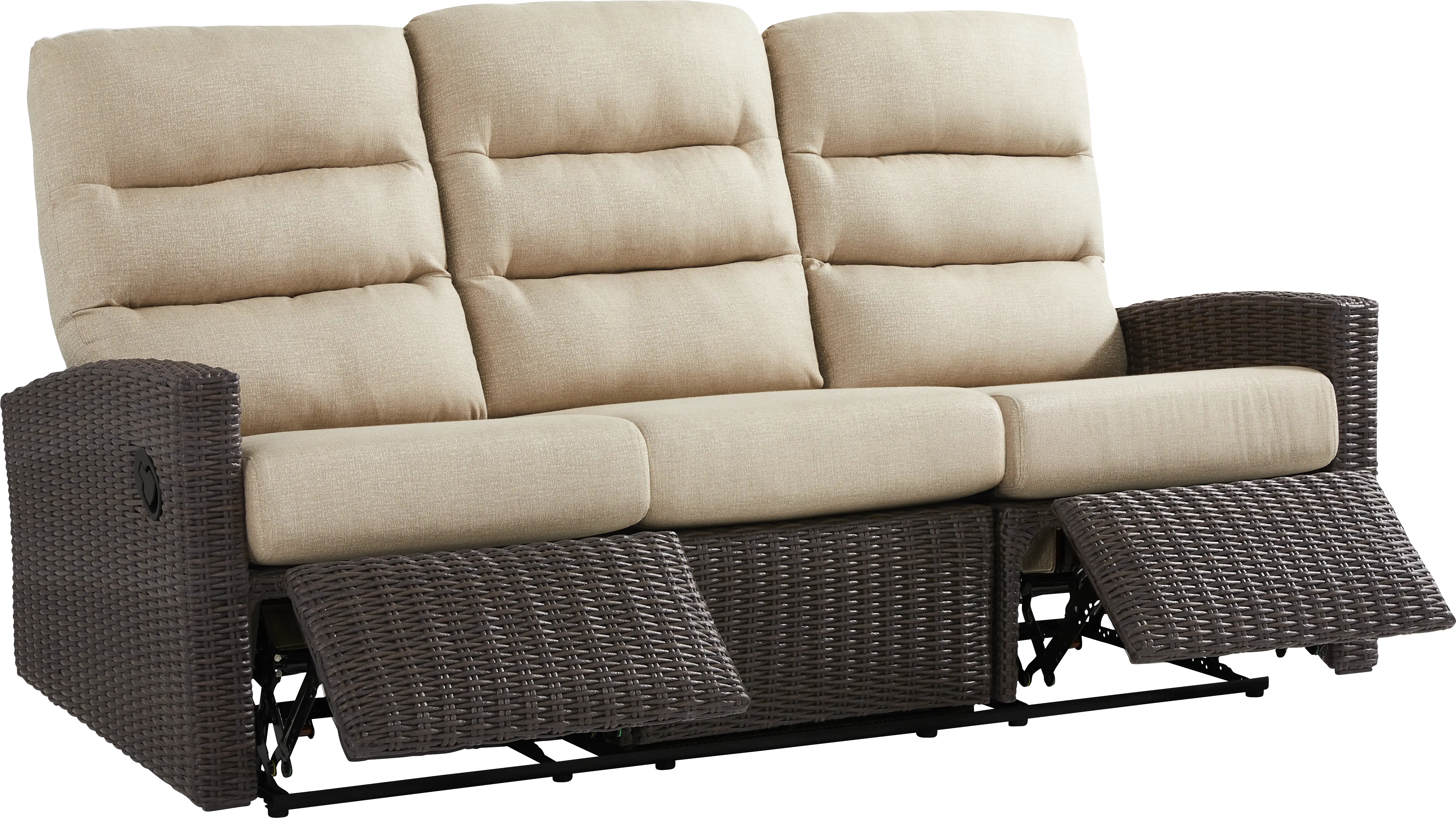 Ria Espresso Outdoor Reclining Sofa with Beige Cushions - Image 1