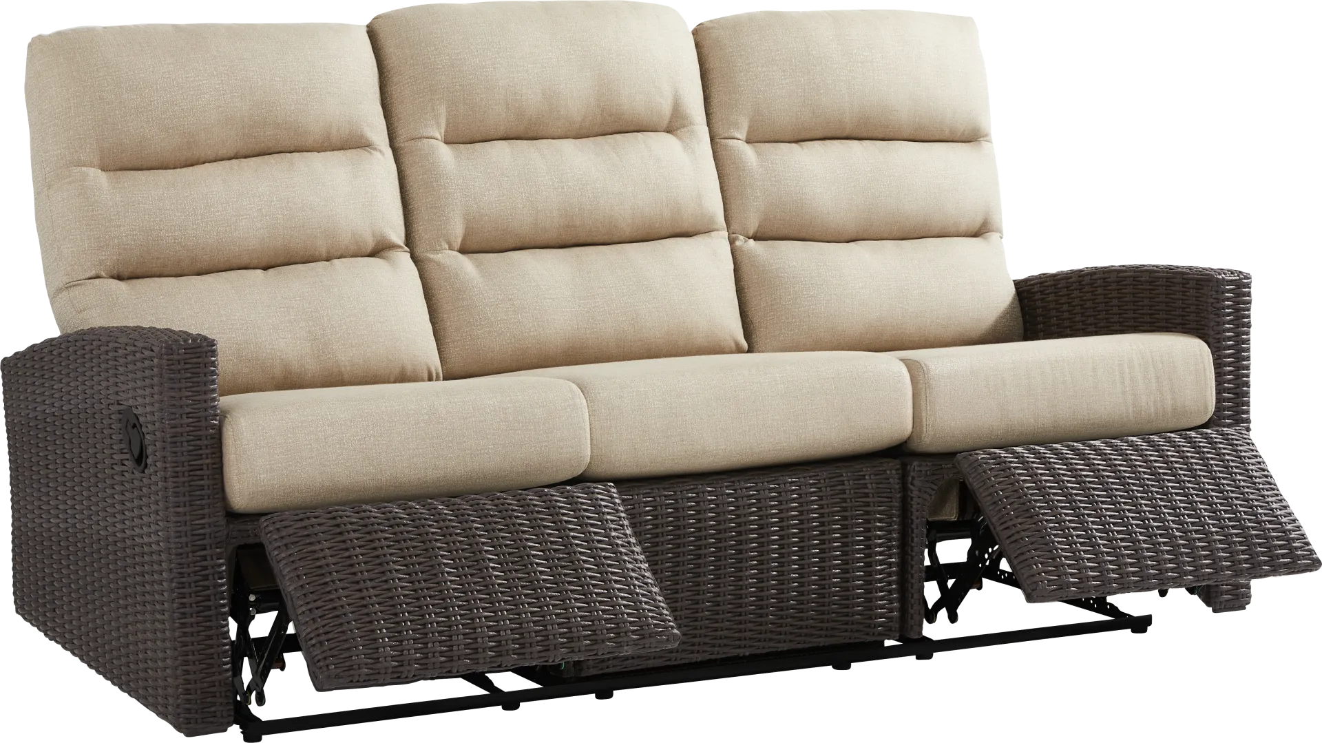Ria Espresso Outdoor Reclining Sofa with Beige Cushions - Image 1