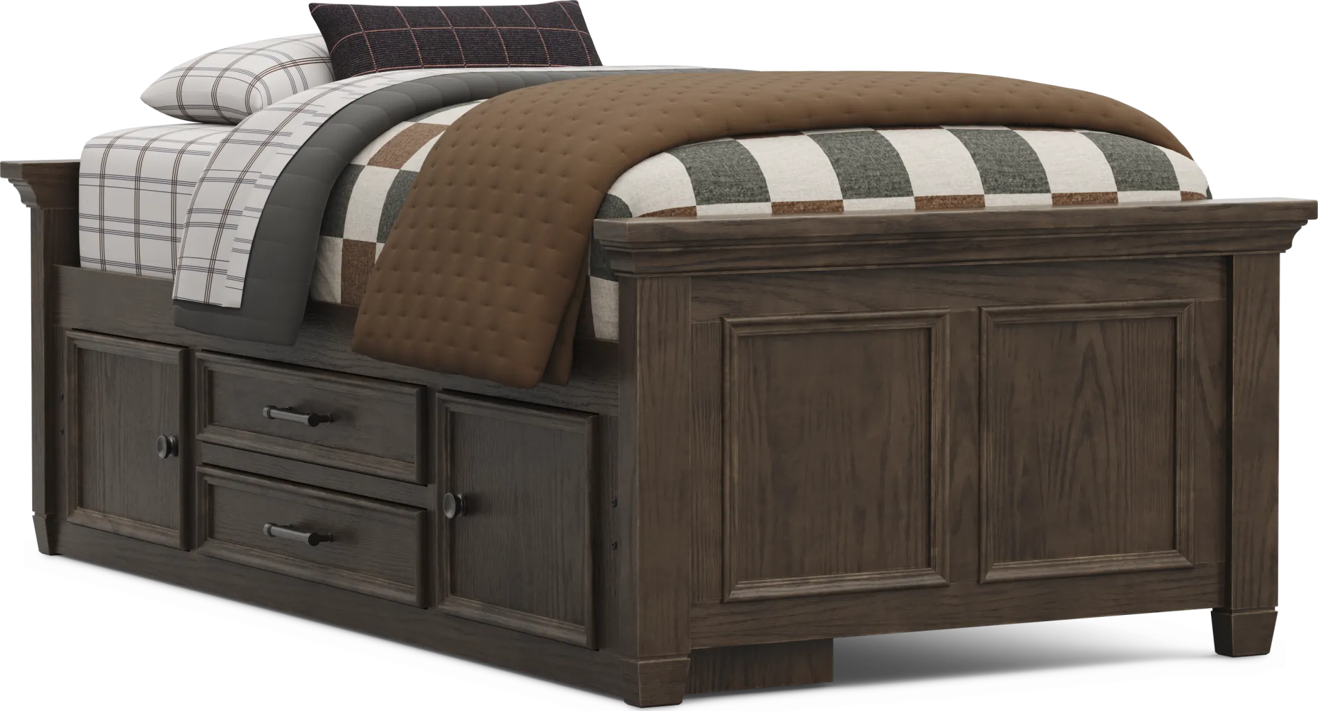 Kids Canyon Lake 2.0 Java Twin Low Profile Bed with Storage Side Rail - Image 1
