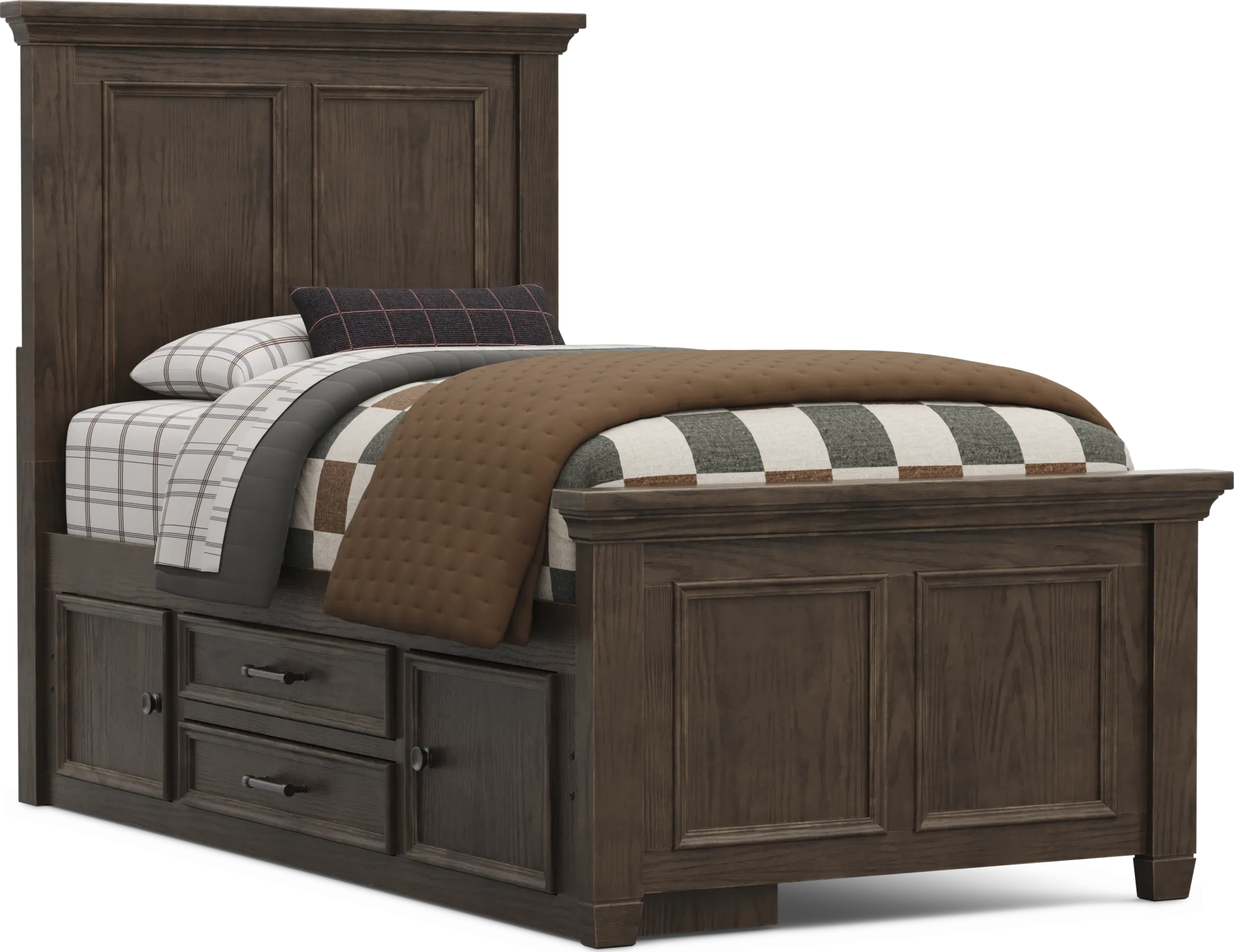 Kids Canyon Lake 2.0 Java Twin Panel Bed with Storage Side Rail - Image 1