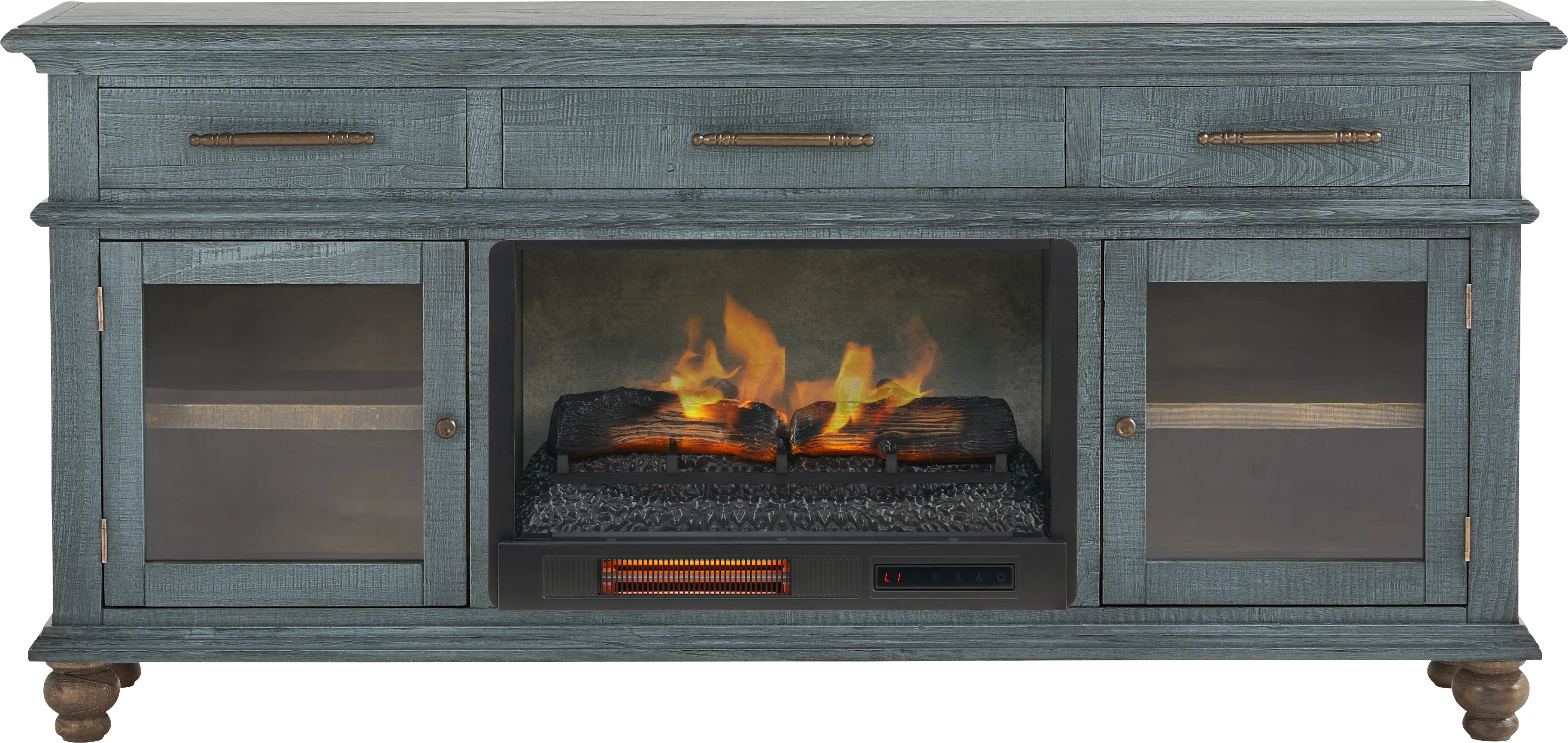 Elmstead Blue 72 in. Credenza with Electric Log Fireplace - Image 1