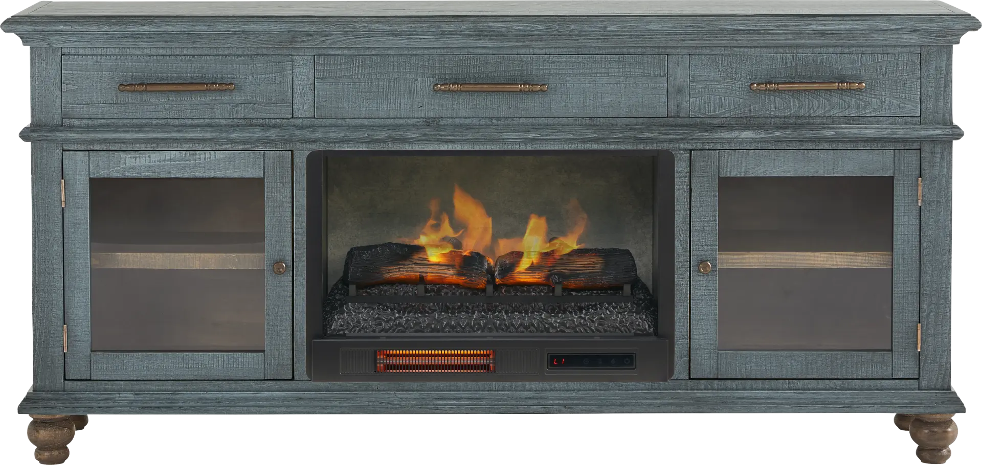 Elmstead Blue 72 in. Credenza with Electric Log Fireplace