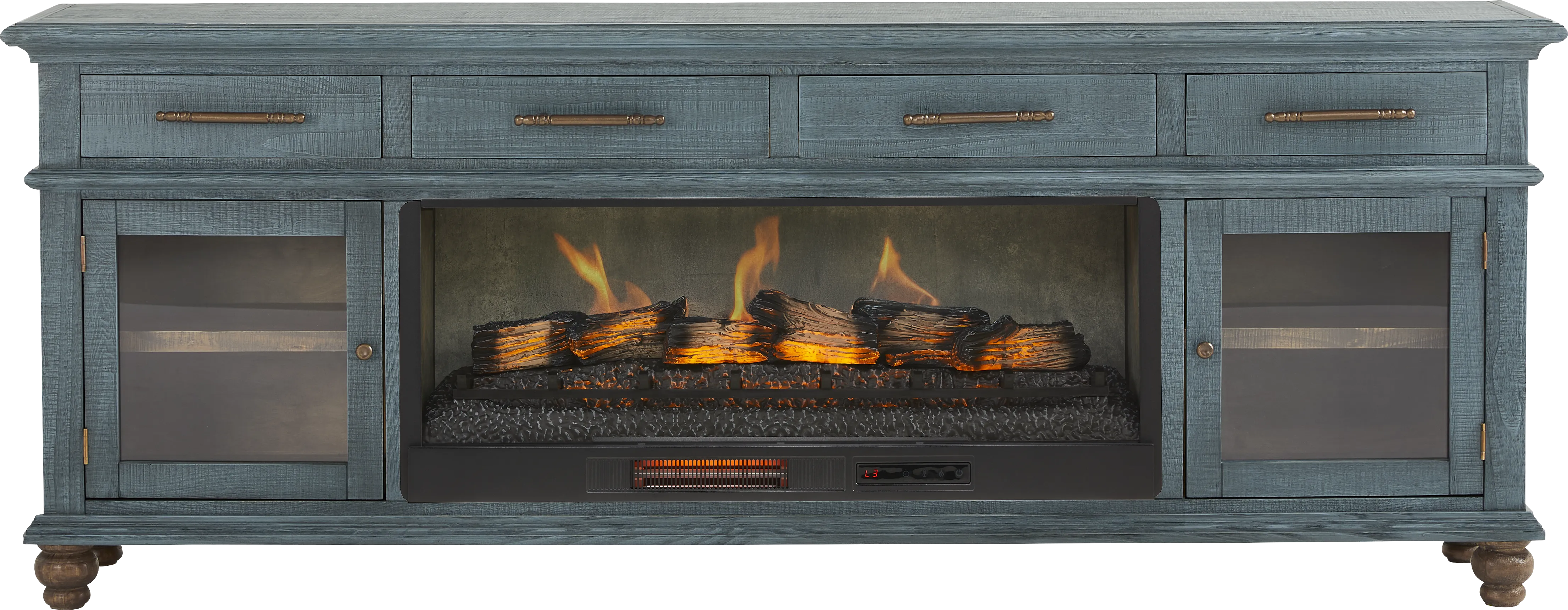 Elmstead Blue 88 in. Credenza with Electric Log Fireplace - Thumbnail - Image 1