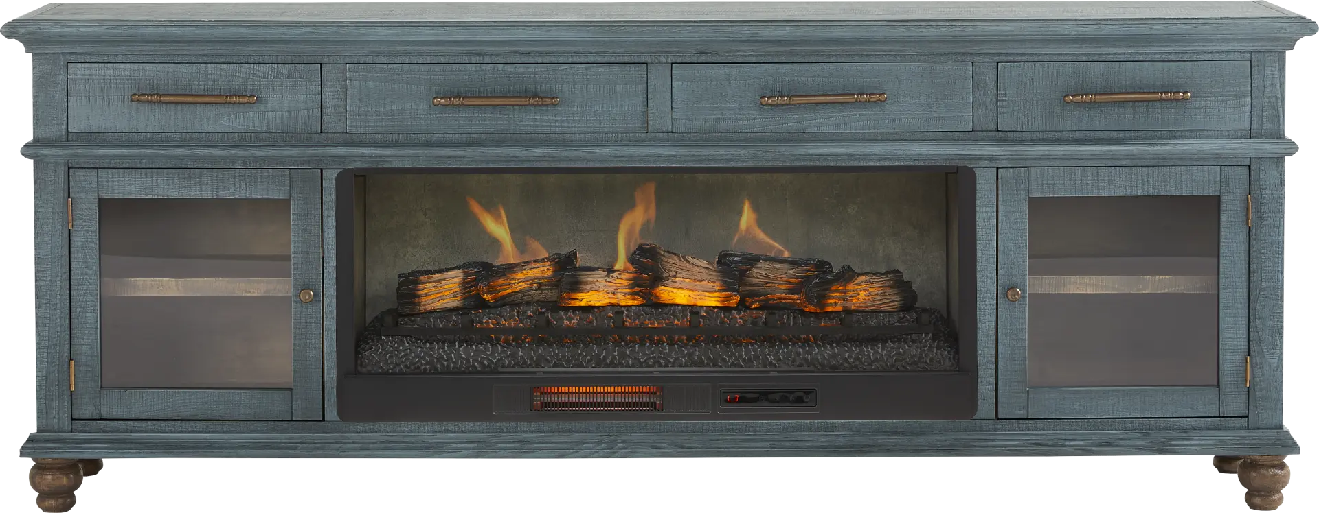 Elmstead Blue 88 in. Credenza with Electric Log Fireplace