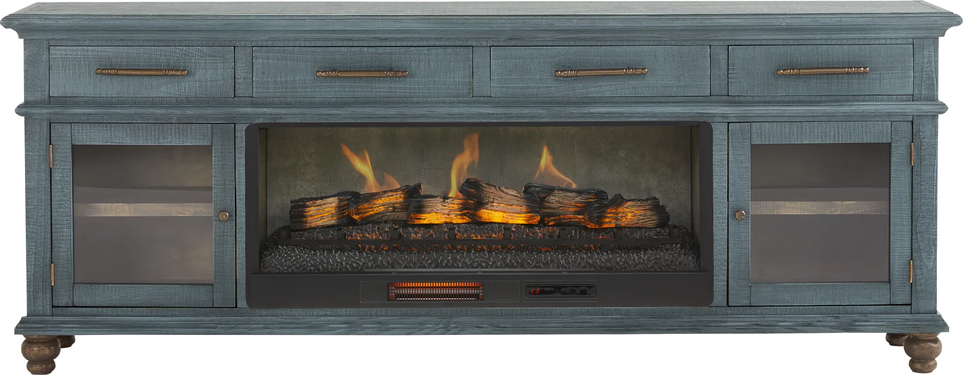 Elmstead Blue 88 in. Credenza with Electric Log Fireplace - Image 1