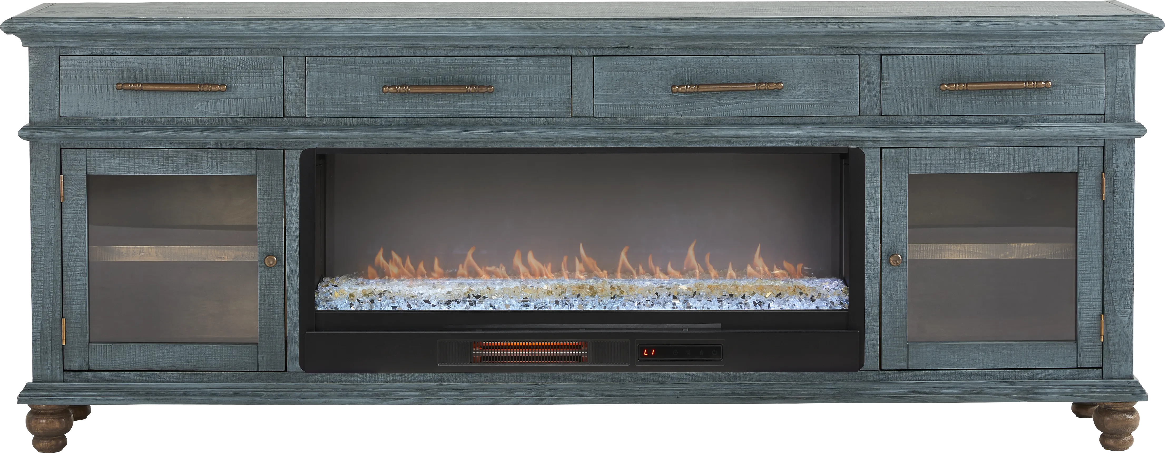 Elmstead Blue 88 in. Credenza with Electric Fireplace - Thumbnail - Image 1