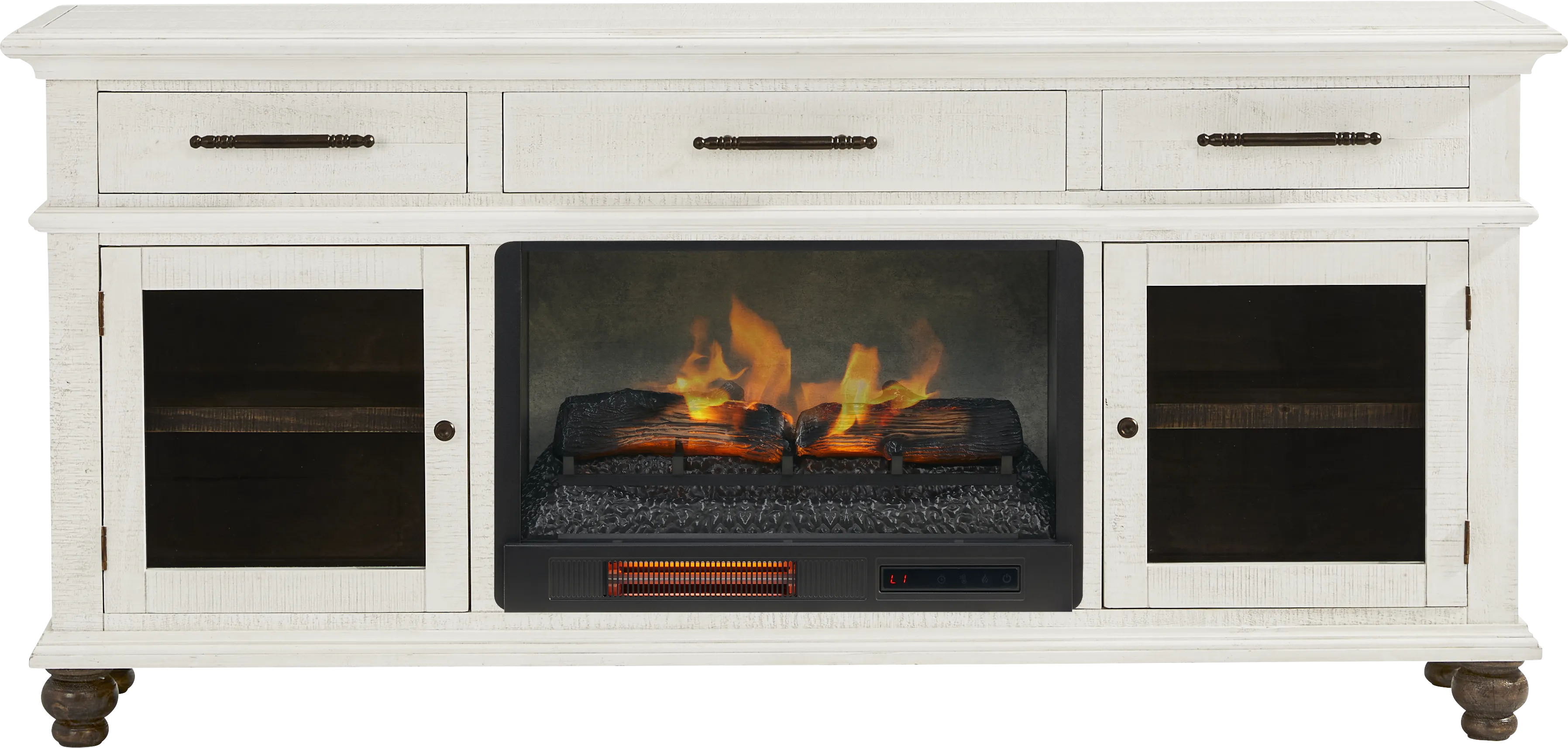Elmstead White 72 in. Credenza with Electric Log Fireplace - Image 1
