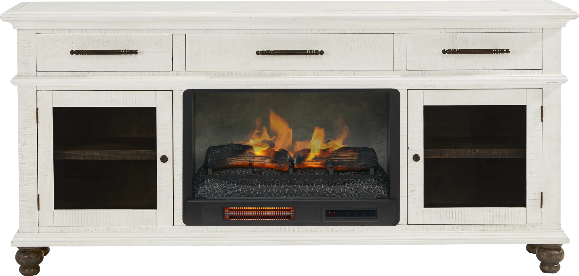 Elmstead White 72 in. Credenza with Electric Log Fireplace - Image 1