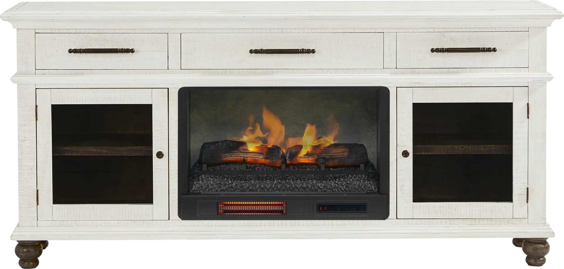 Elmstead White 72 in. Credenza with Electric Log Fireplace