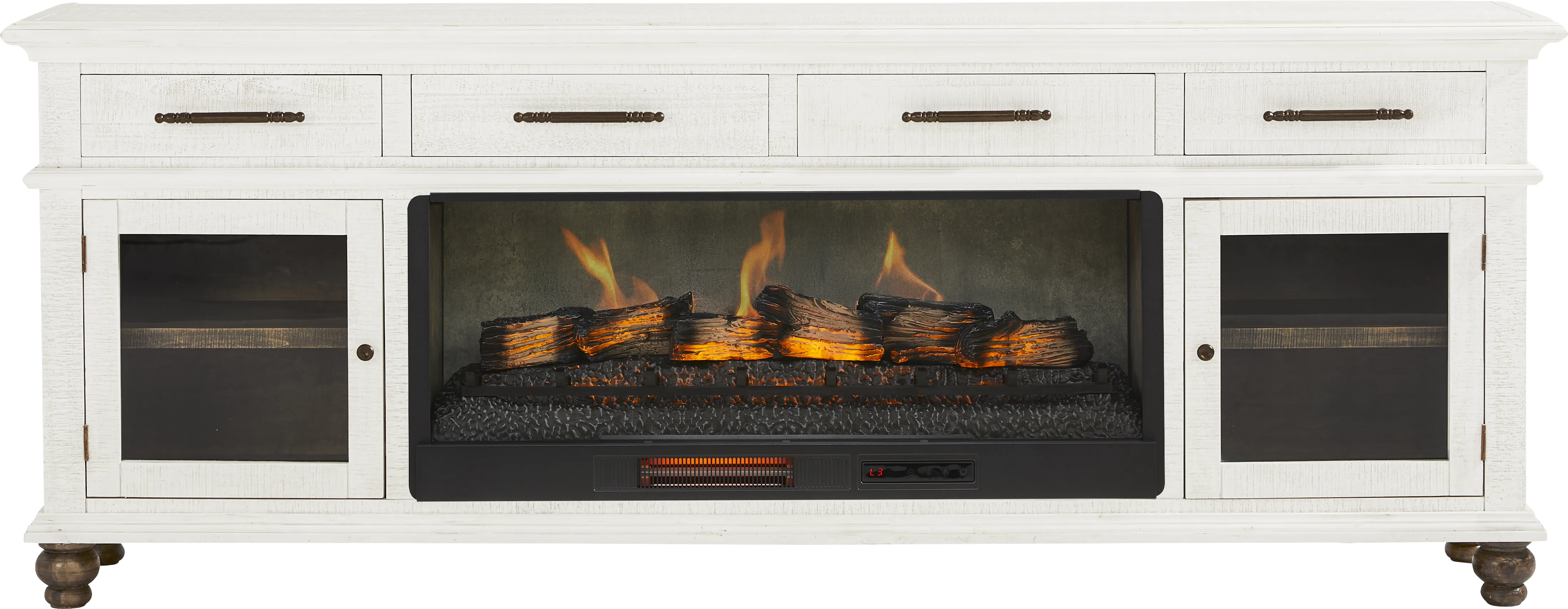 Elmstead White 88 in. Credenza with Electric Log Fireplace - Thumbnail - Image 1