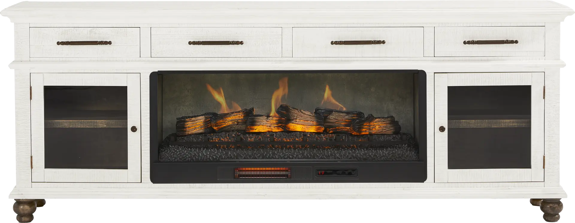 Elmstead White 88 in. Credenza with Electric Log Fireplace
