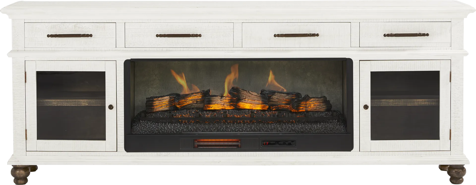 Elmstead White 88 in. Credenza with Electric Log Fireplace - Image 1