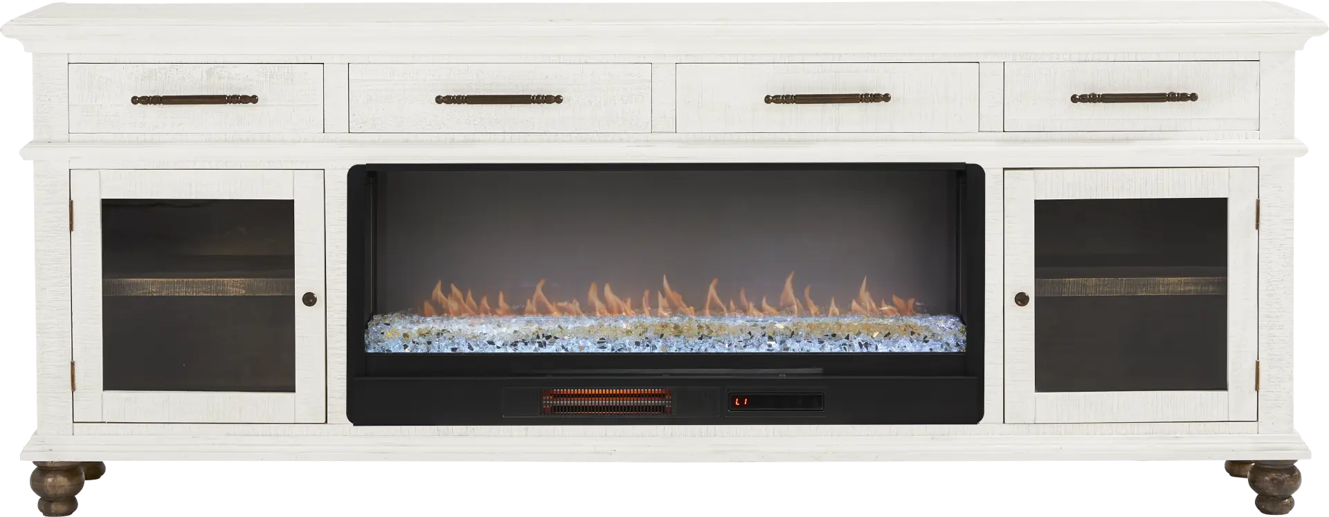 Elmstead White 88 in. Credenza with Electric Fireplace