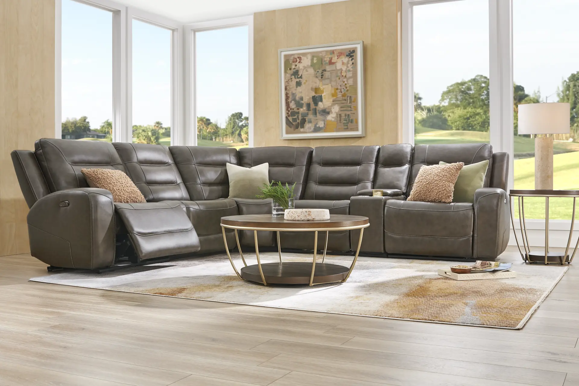 Montero Charcoal Leather 6 Pc Dual Power Reclining Sectional