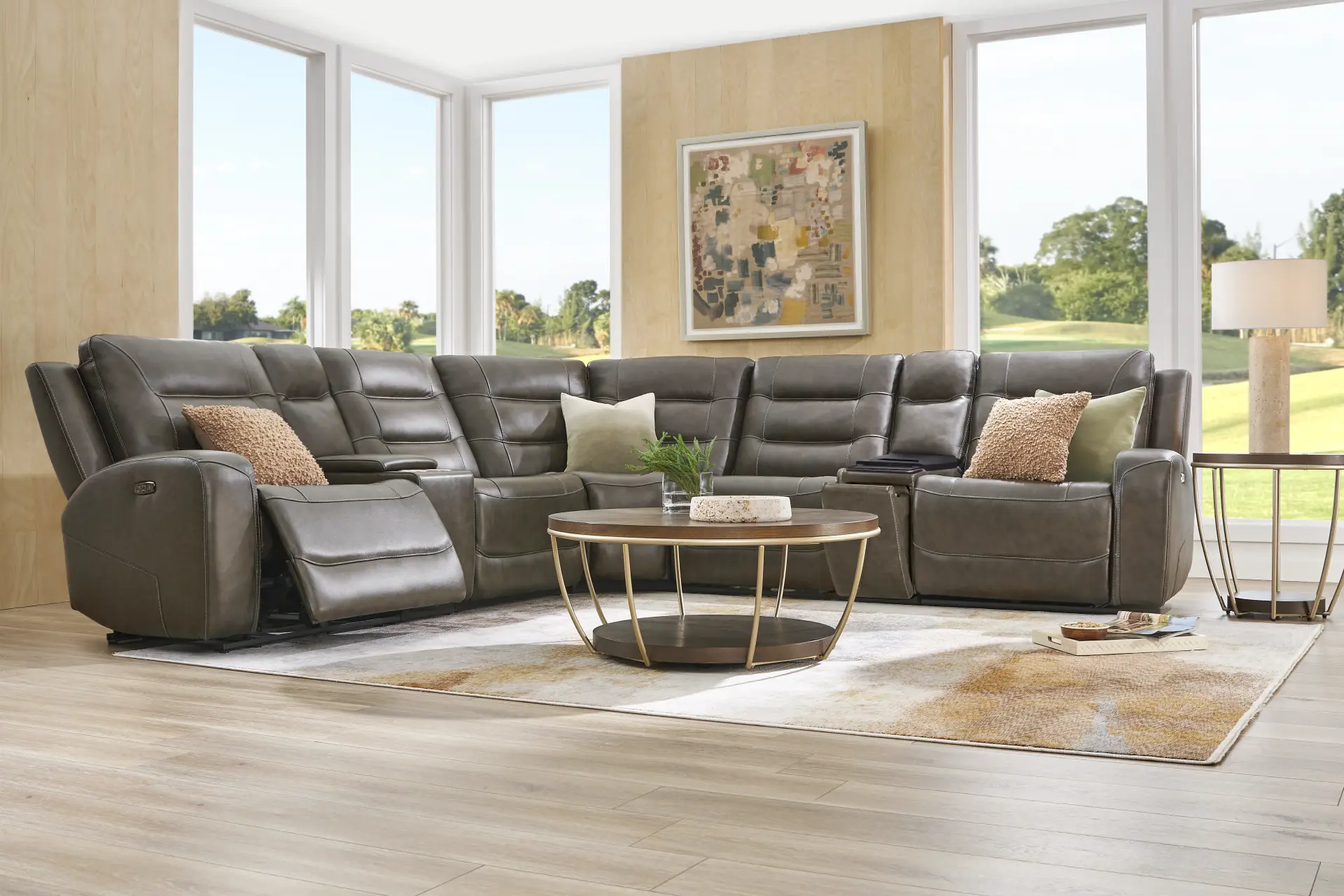Montero Charcoal Leather 7 Pc Dual Power Reclining Sectional
